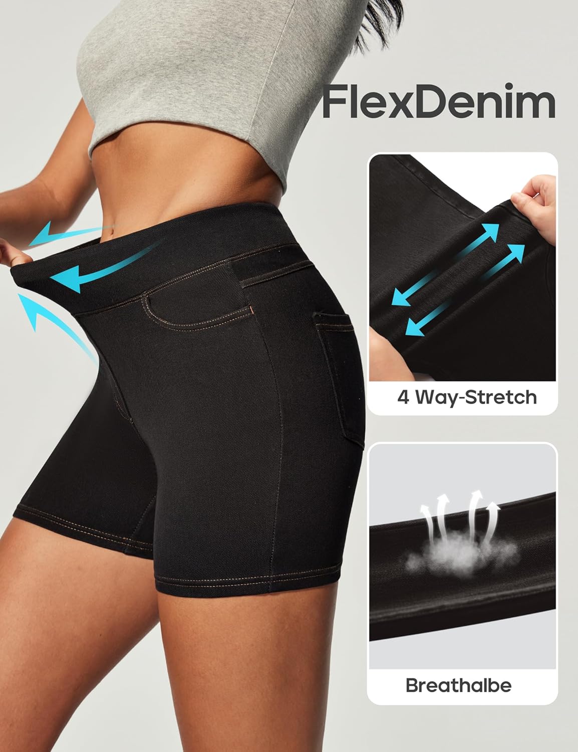 Heathyoga Stretchy Jean Shorts Womens High Waisted Denim Shorts for Women with Pockets Pull On Jorts Casual Womens Shorts - Image 3