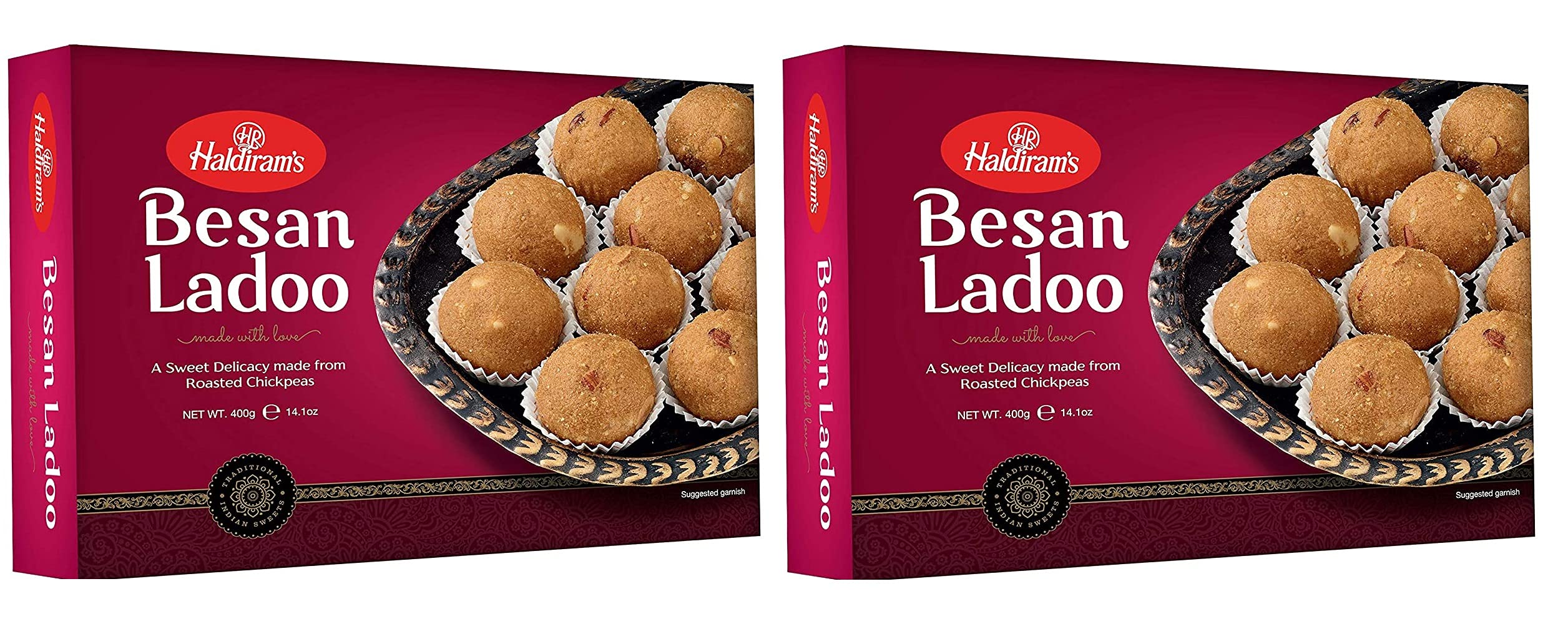 Haldiram's Besan Ladoo 400 G X 2 Box - 800 Gm | Authentic Laddu Taste | Made with Premium Ingredients | Handcrafted Indian Traditional Sweets | Indian Mithai | Fresh Products | Sweets Gift Pack