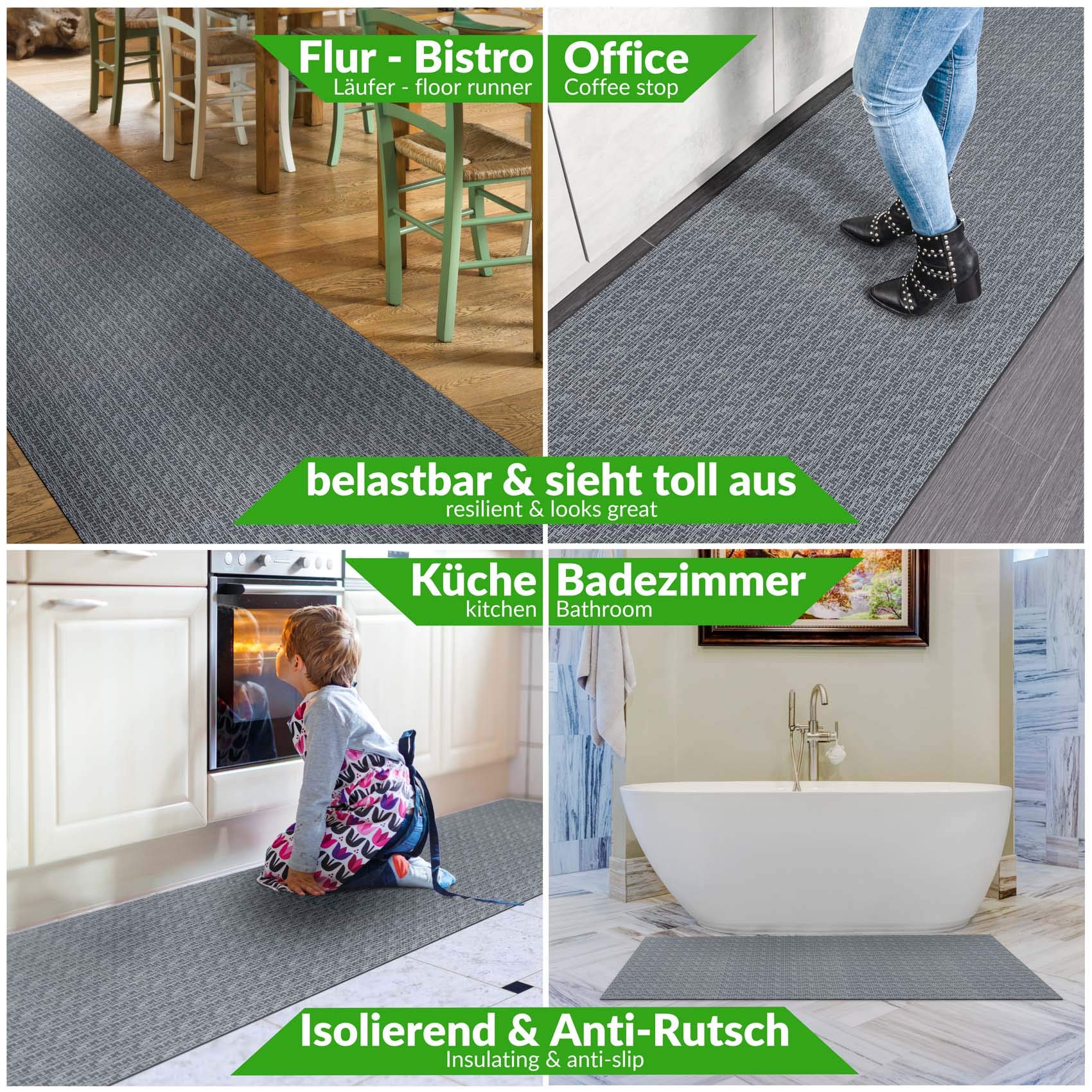ANRO Tappeto Passatoia In Velour 300x120 Cm – Antiscivolo, Personalizzabile, Grigio, Per Cucina E Corridoio