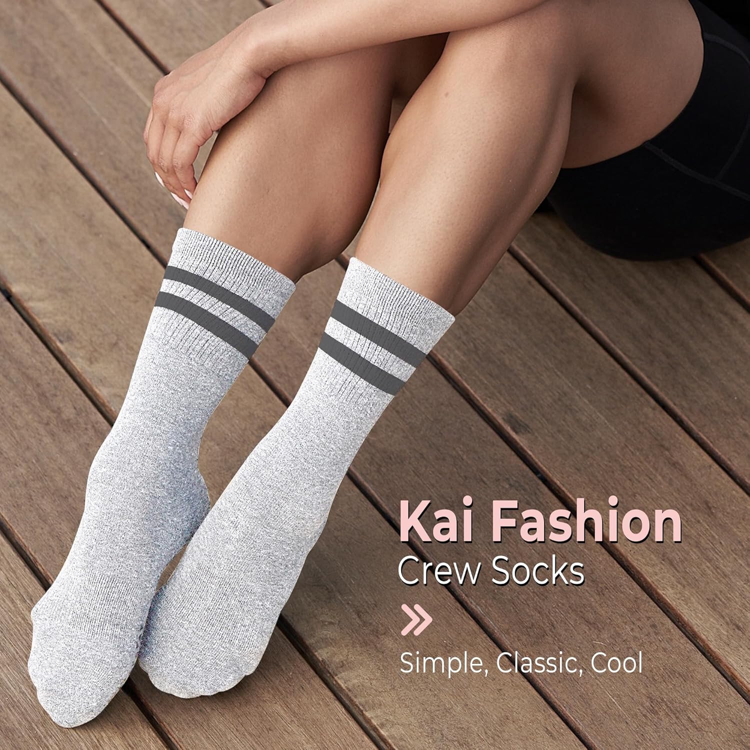 TAVI NOIR Kai Fashion Crew Grip Socks, Small, Heather Grey - Image 5