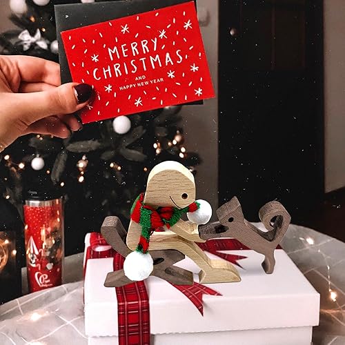 Miniatura 6 de AOCEAN Escultura navideña hecha a mano de madera para gatos y humanos, regalo único para celebrar la amistad entre perros y personas, figura de