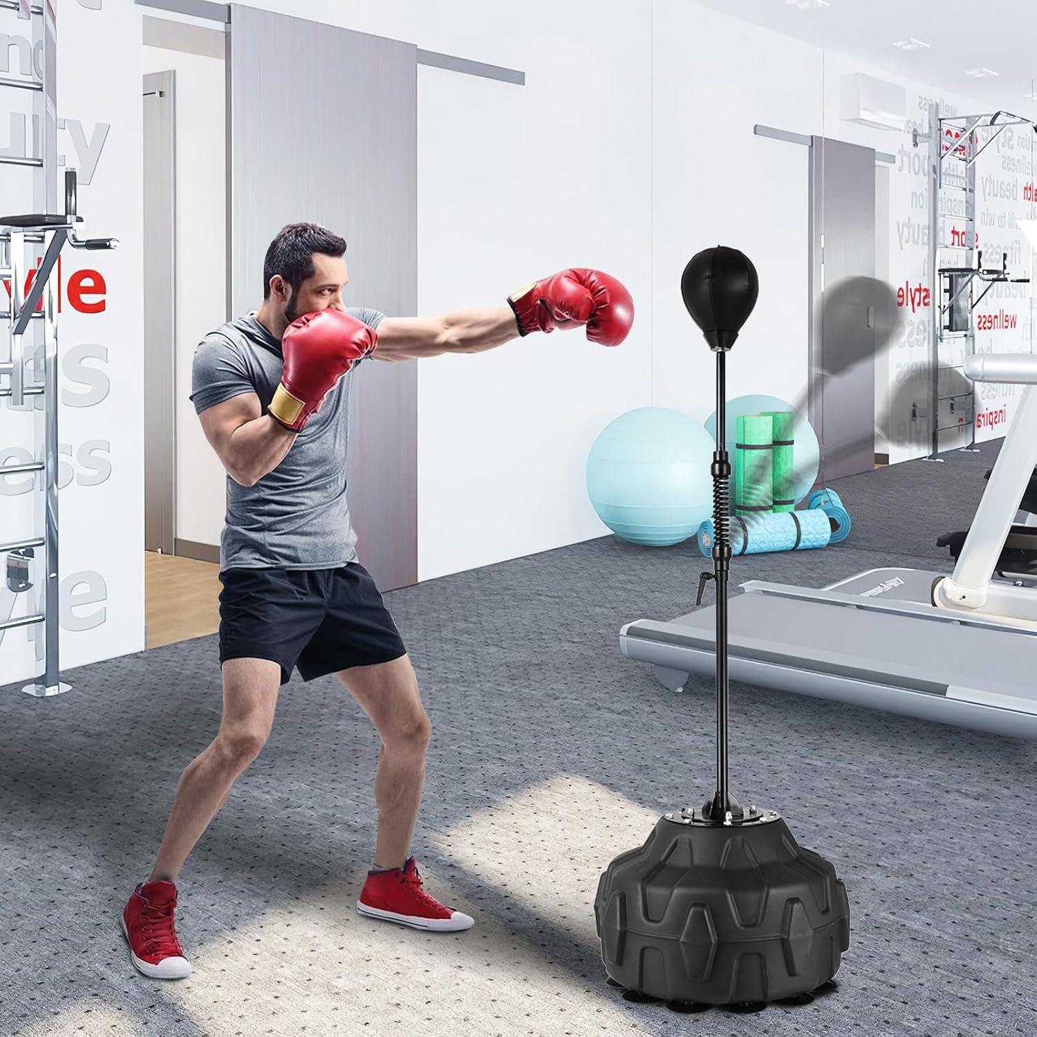 Speed Bar with Thick Base, Reflex Bag no Standing Boxing Bag with Adjustable Height & Reinforced Spring Strong Lasting Relief Stress Ball for Boxer Fitness Person