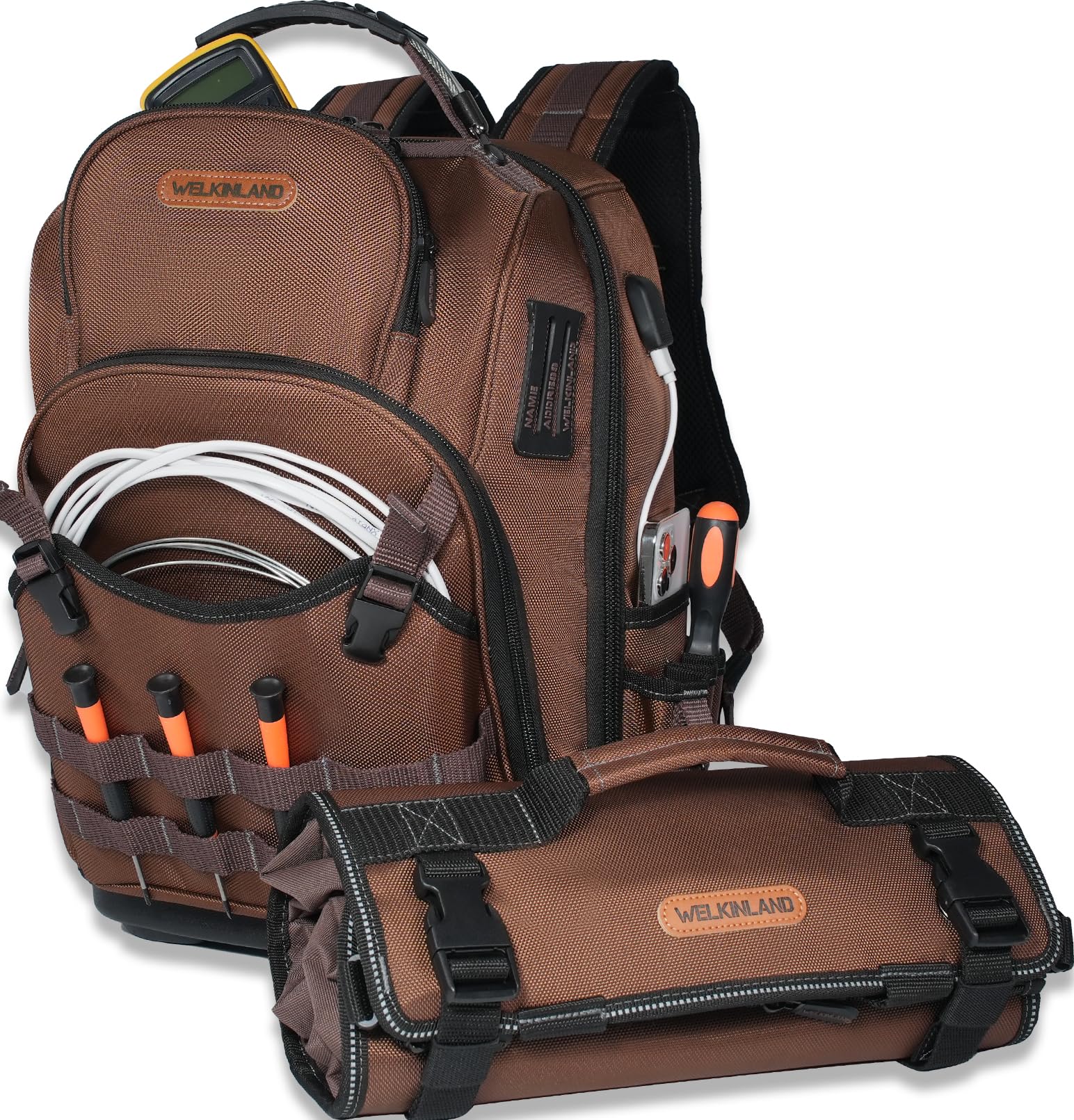 WELKINLAND 70Pockets HVAC Tool Backpack With Tool Roll, 4-Piece WELKINLAND 70Pockets HVAC Tool Backpack With Tool Roll, 4-Piece