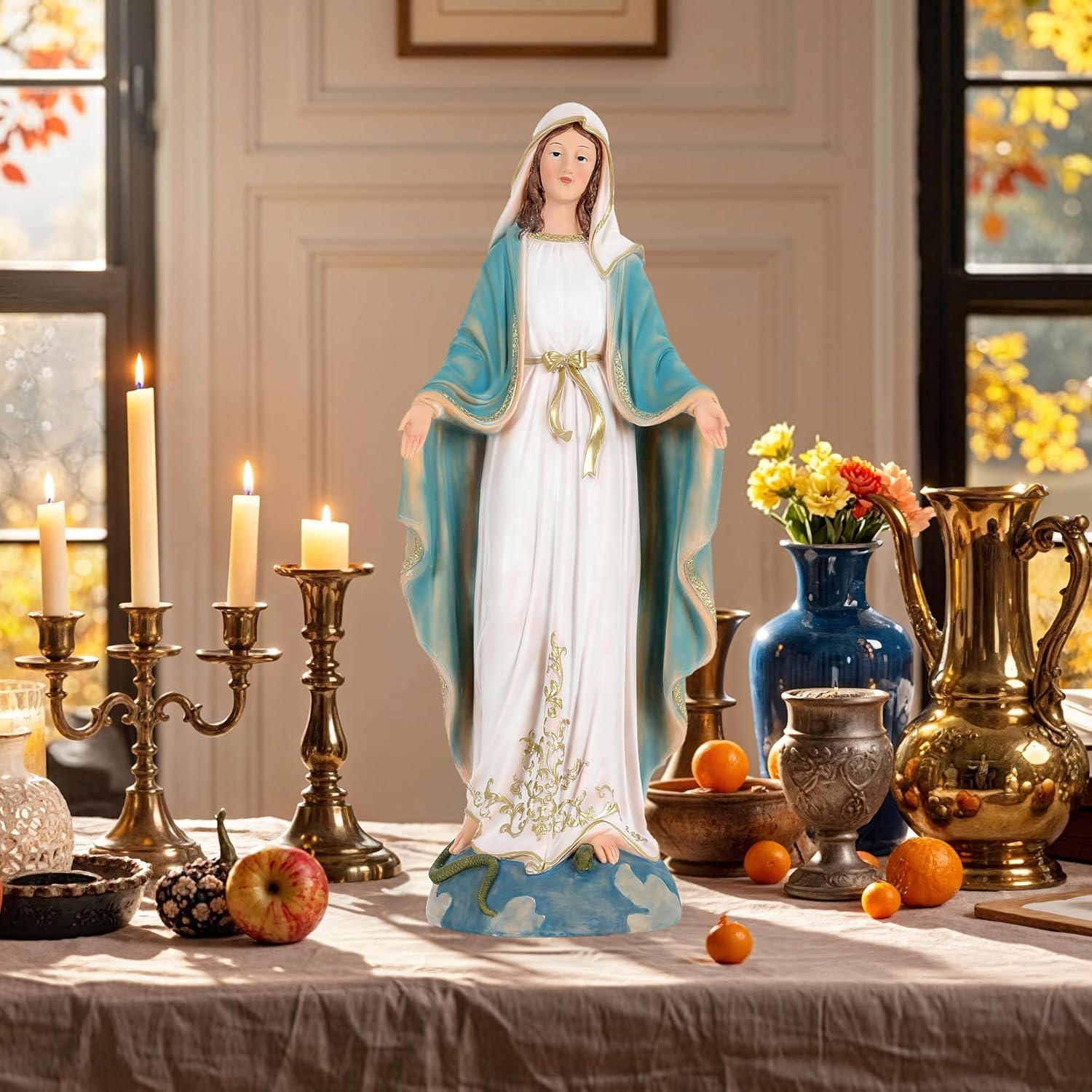 24" Tall Virgin Mary Statue, Our Lady of Grace Large Nativity Figures, Catholic Blessed Mother Mary Renaissance Resin Sculpture for Home, Altar, Church for Mom & Grandma