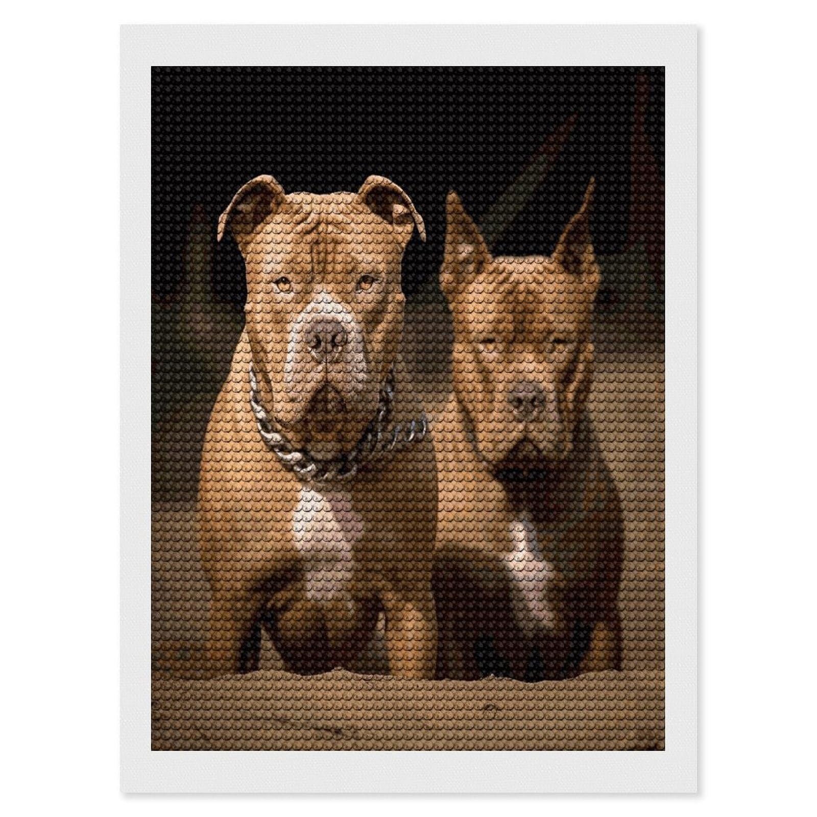 FekiLoot Pitbull Dogs Diamond Painting Kits for Beginners DIY Diamond Art Kits for Adults Full Drill Round Diamond Dot Gem Art Painting Fun DIY Crafts for Home Kitchen Wall Decor Gift 12"x16"