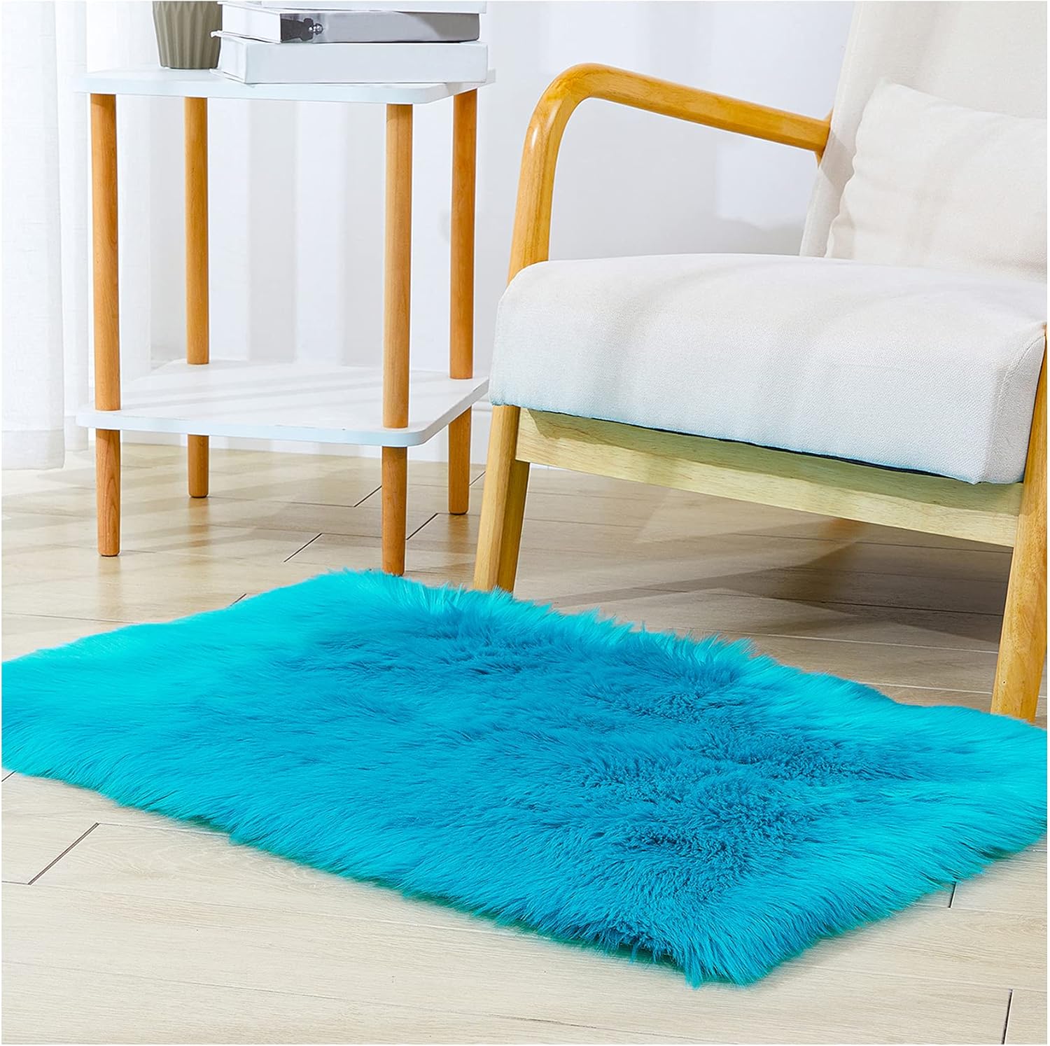 Faux Sheepskin Fur Fuzzy Furry Rug, 2x6 Ft Irregular White Furry Rugs, Bedside Fluffy Area Rug Fur Rugs for Bedroom, Living Room, Dorm Room, Photography