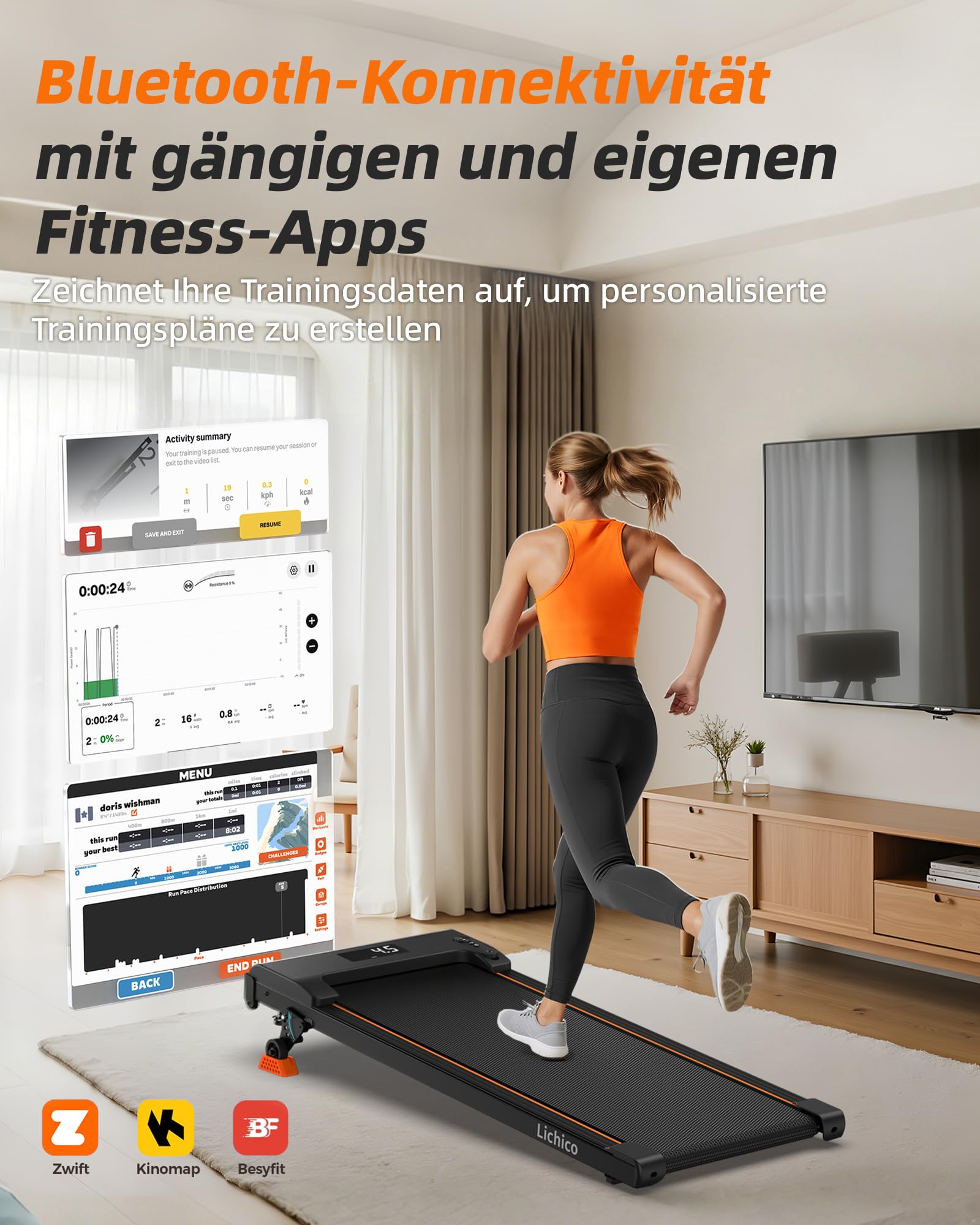 Lichico 3-in-1 Walking Pad mit 9% Steigung-Laufband für Zuhause Klein/Laufband Klappbar, platzsparendes Heimtraining mit max. 150 kg Belastbarkeit, wählbar in 3 Ausführungen