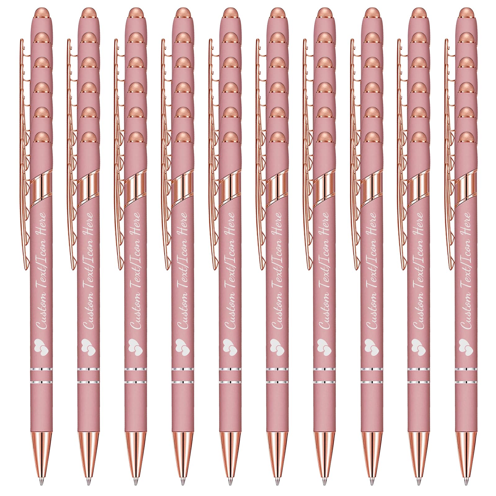YoLLiEE Personalised Pens with Name Bulk Custom Black Ink Pens with Stylus Customised Engraved Ballpoint Pens with Logo Business Smooth Writing Medium Point Pen