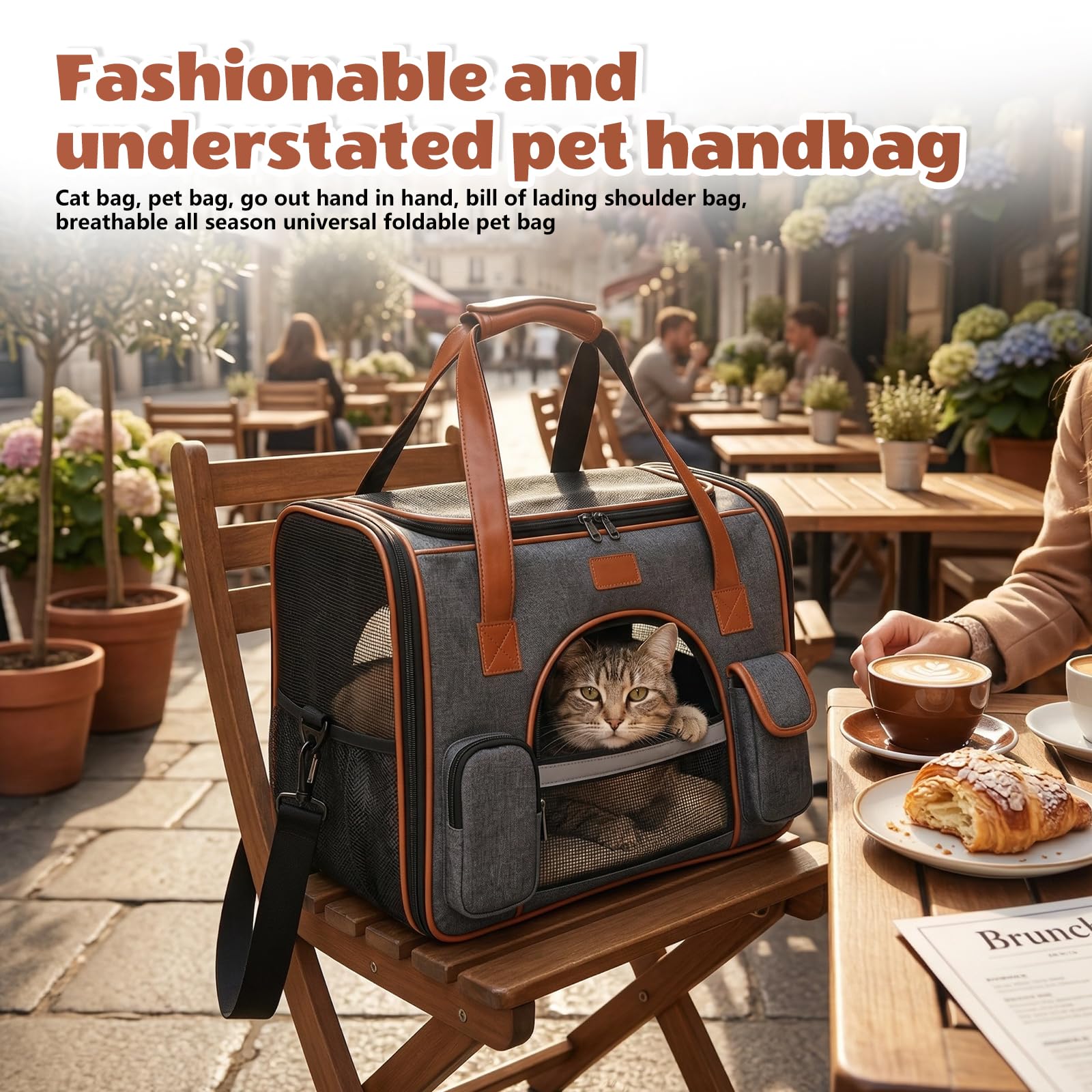 Sac De Transport pour Chat, Sac Transport Chat Chien Jusqu'À 6.5 Kg, Caisse De Transport Pliable avec Bandoulière Et Poignées, Sac De Transport pour Animaux pour Voiture, Voyage, Camping en Plein Air