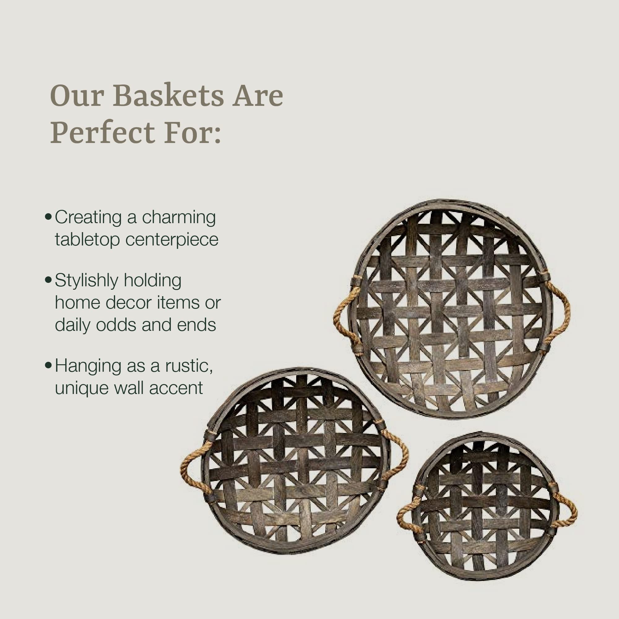 Amazon.com - CWI Round Tobacco Basket with Metal Straps - Small, Medium,  and Large Hanging Basket for Wall Storage and Decorations - 3