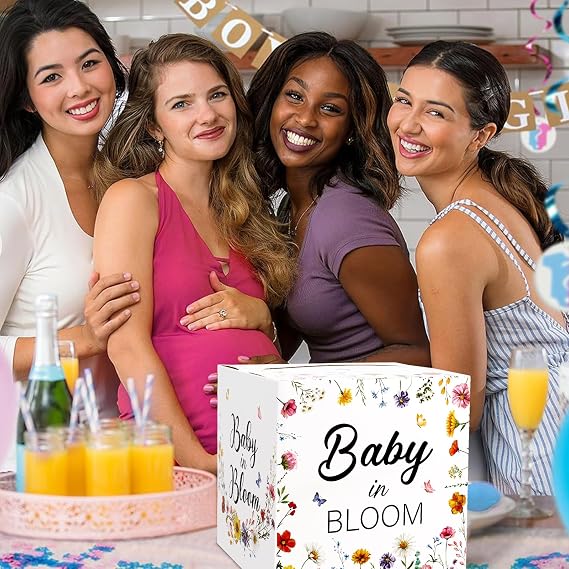 Fowecelt Baby in Bloom Party Card Box, Baby Shower Decorations Box Party Favors, Baby Shower Decorations for Girl, Diaper Raffle Box Party Decorations Supplies (7.9 x 7.9 x 7.9 in)