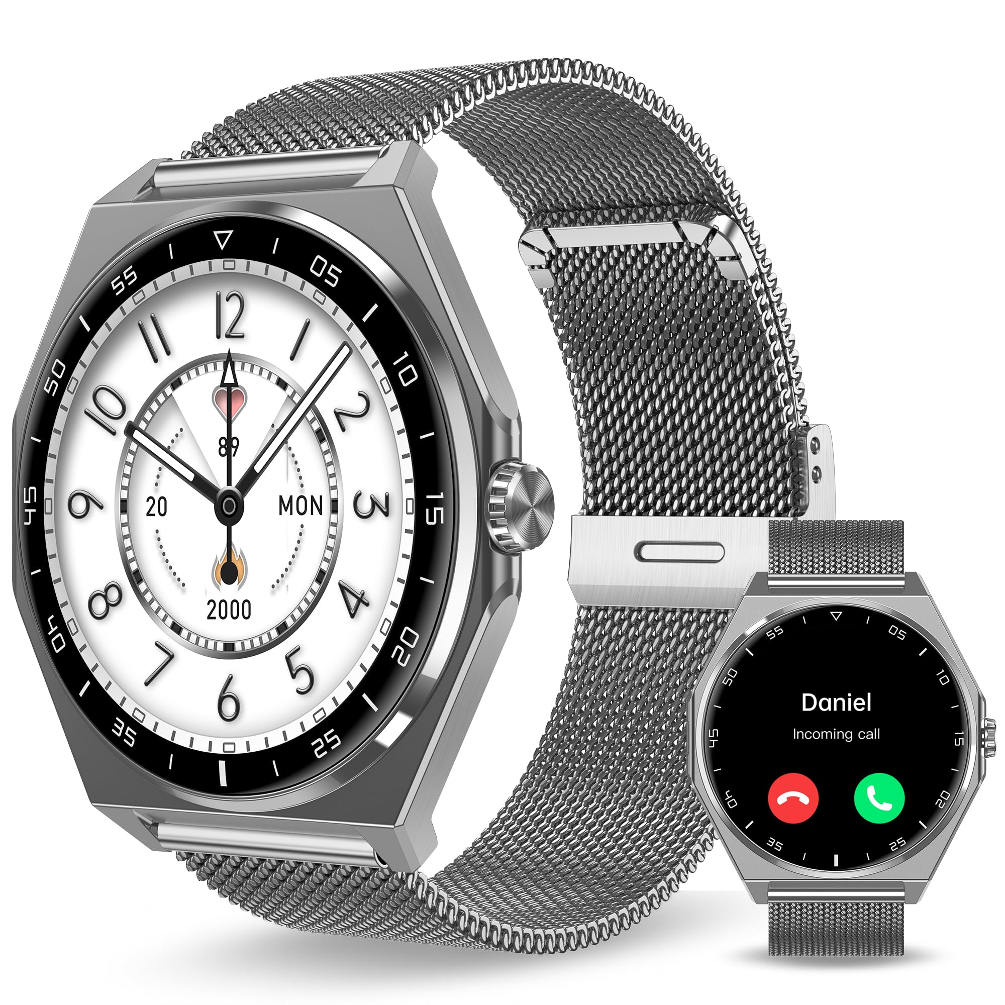 Luxury Minimalist Smartwatch, 1.43" AMOLED Milanese Stainless Steel