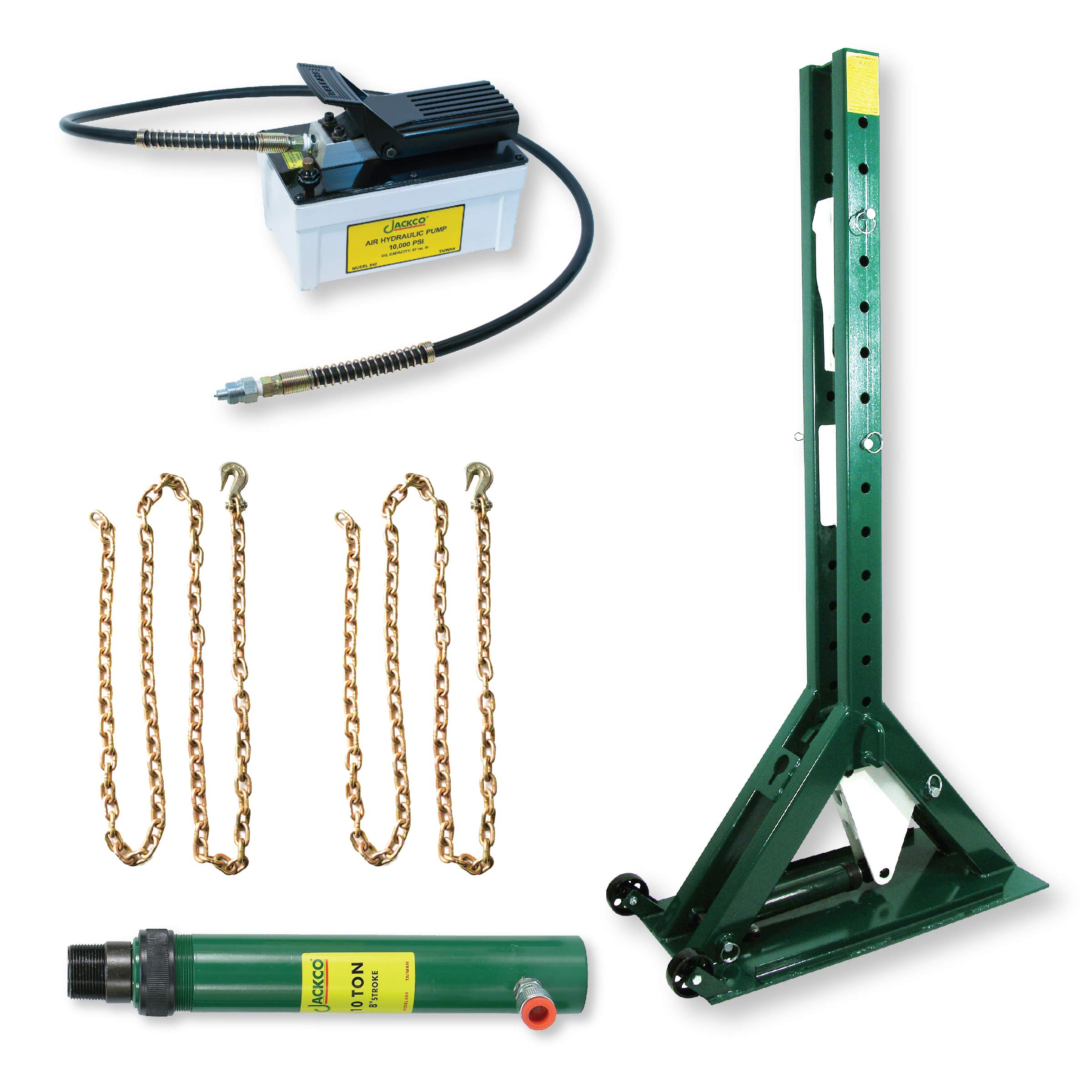 Jackco Pulling Power Post Package 68" Tall with Pump, 6ft Hose & 10 Ton Ram, Chains