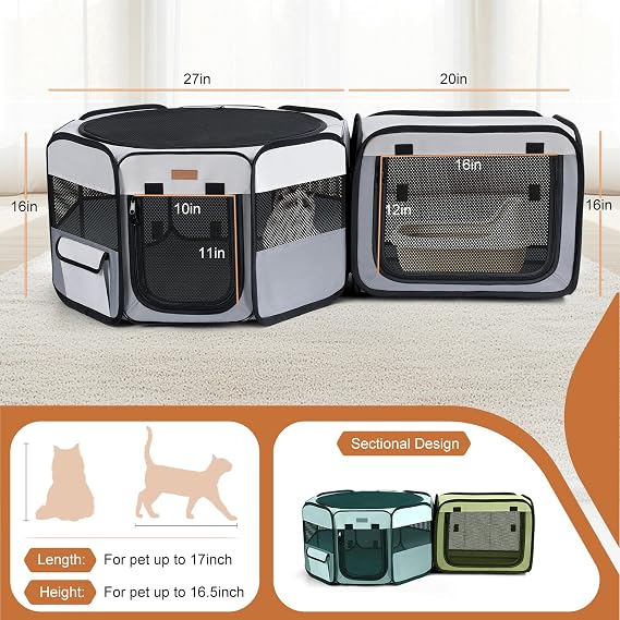 Foldable Cat Playpen, Expandable Mesh Pet Pen for Indoor Outdoor