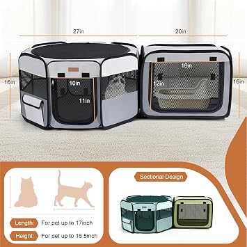 Foldable Cat Playpen, Expandable Mesh Pet Pen for Indoor Outdoor