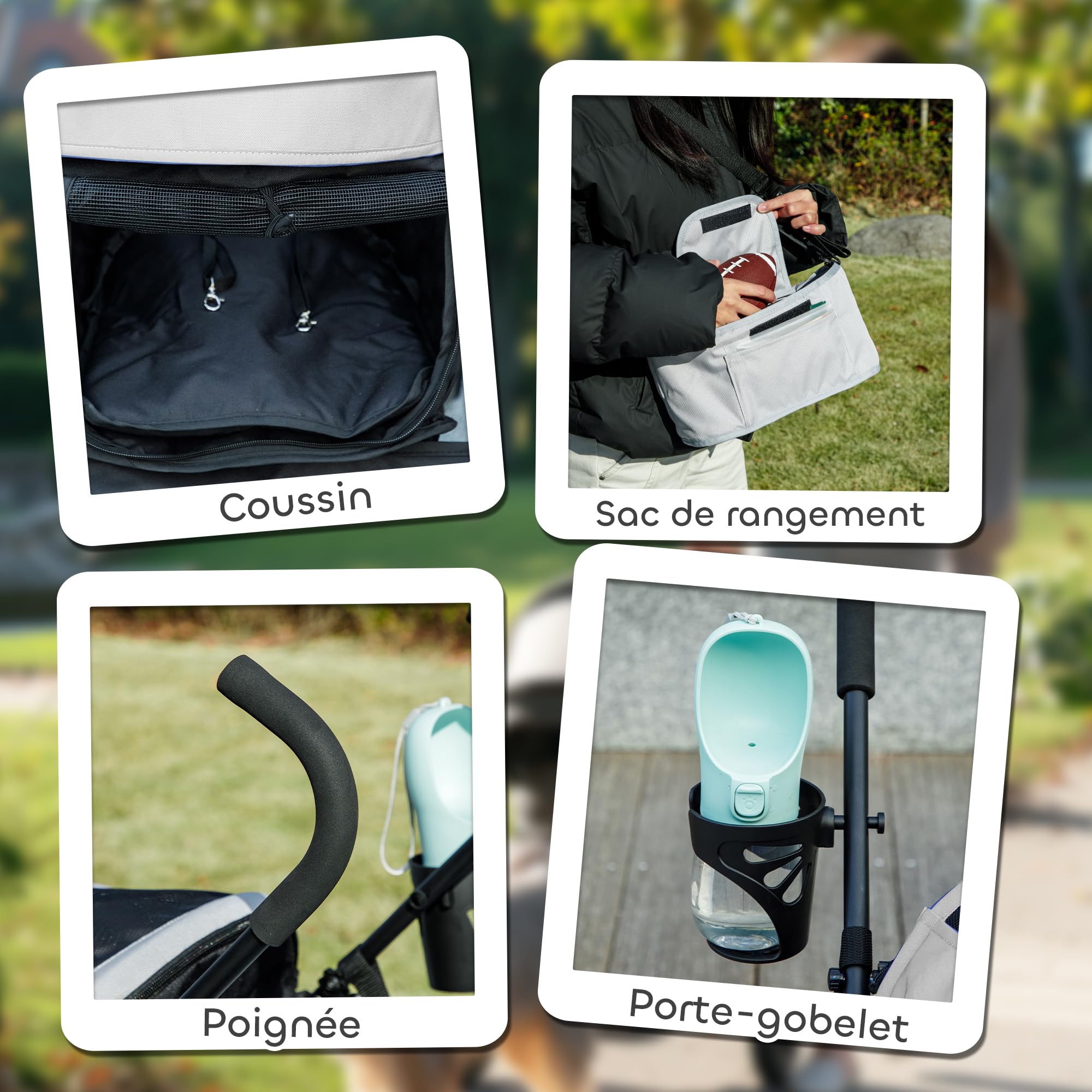 PawHut Poussette chien, poussette pour chien 4 roues, chariot pour chien, structure parapluie, légère, pliable, roues en EVA, sac de rangement, poussette chat charge 4 kg, gris clair
