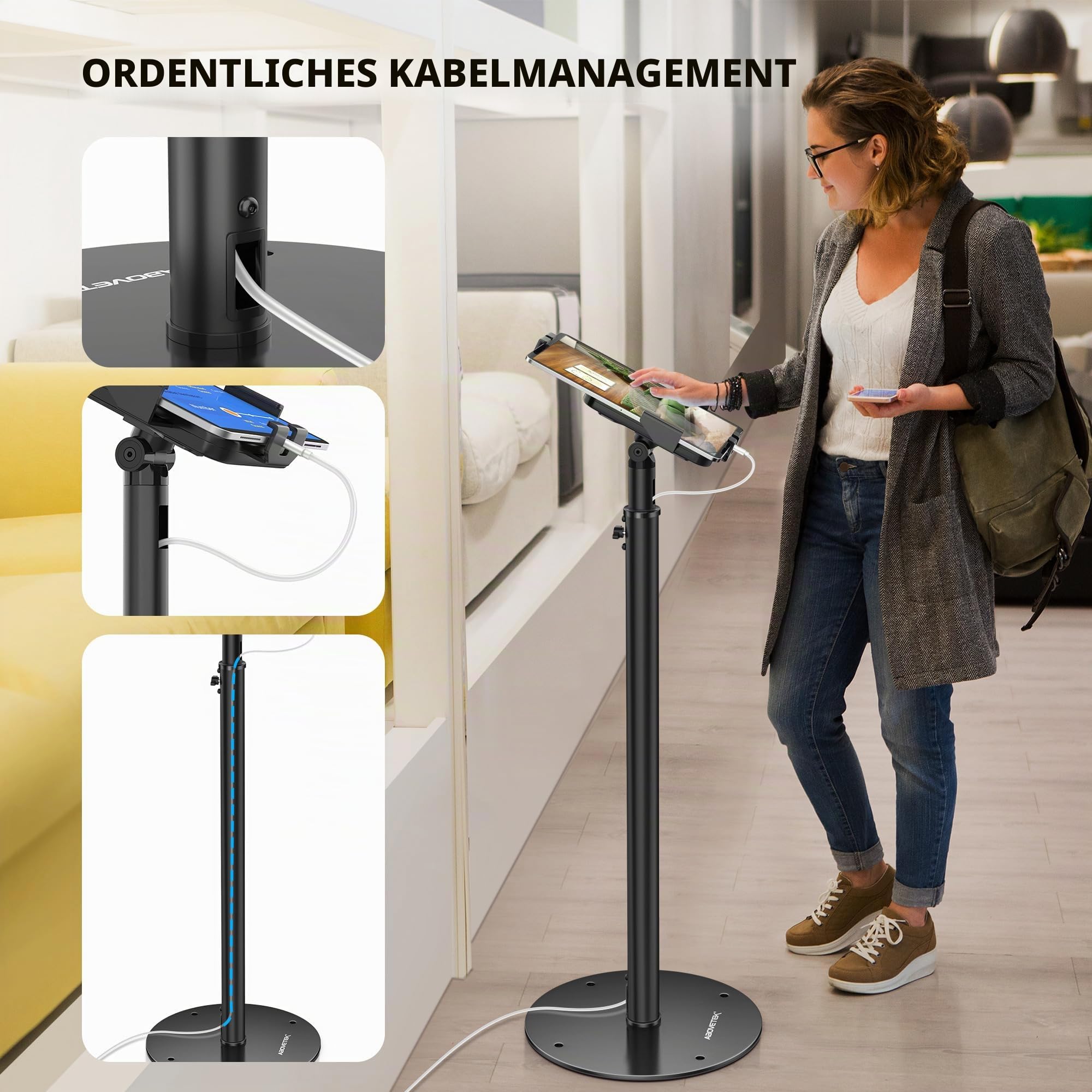AboveTEK iPad Kiosk Bodenständer - Höhenverstellbarer POS Tablet Bodenständer, 360° drehbare Universal-Halterung für 7,9" bis 11" Tablets - Diebstahlsicherer Ständer für den Einzelhandel