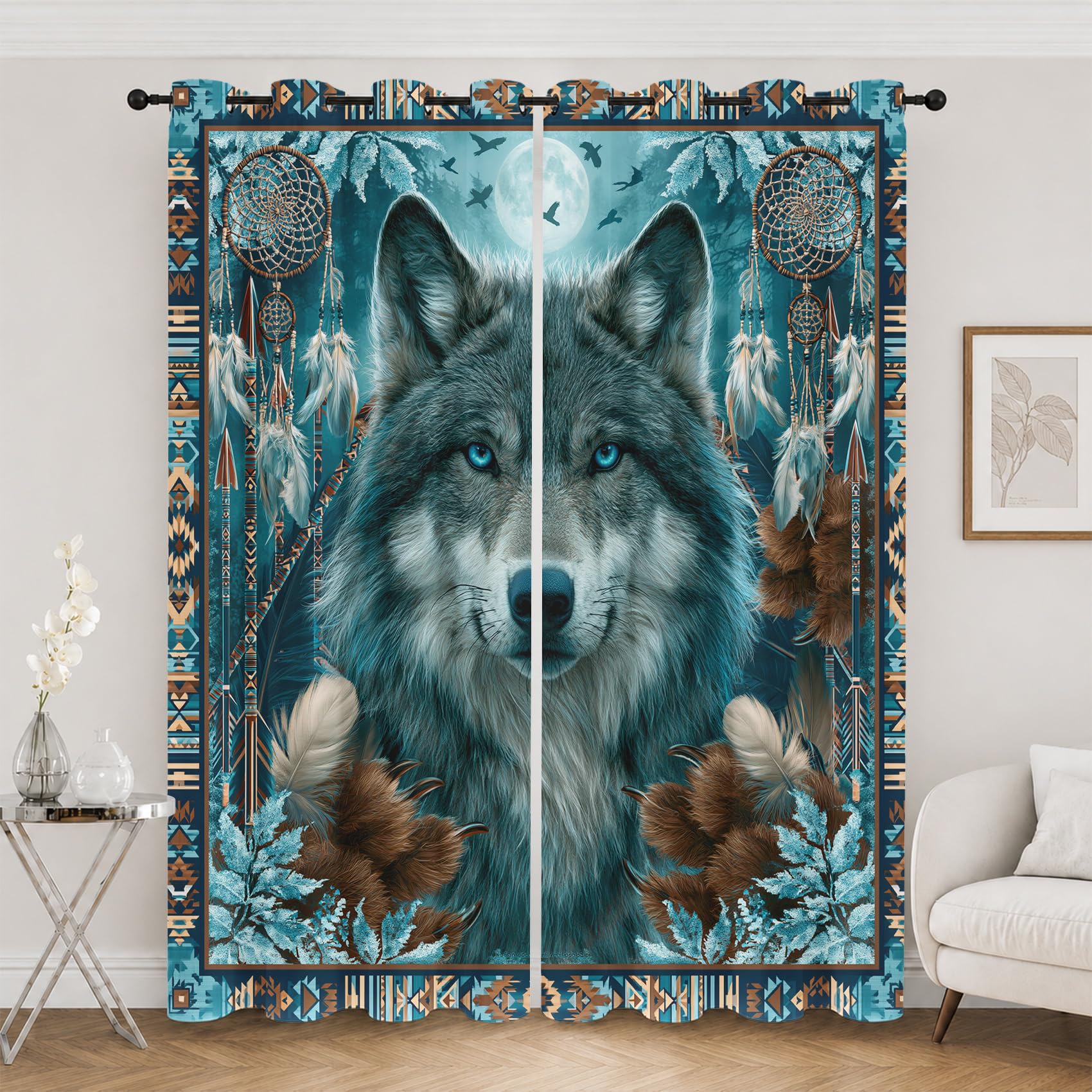 Rideau loup amérindien pour chambre d'enfant occultant et isolant thermique 140x260 cm