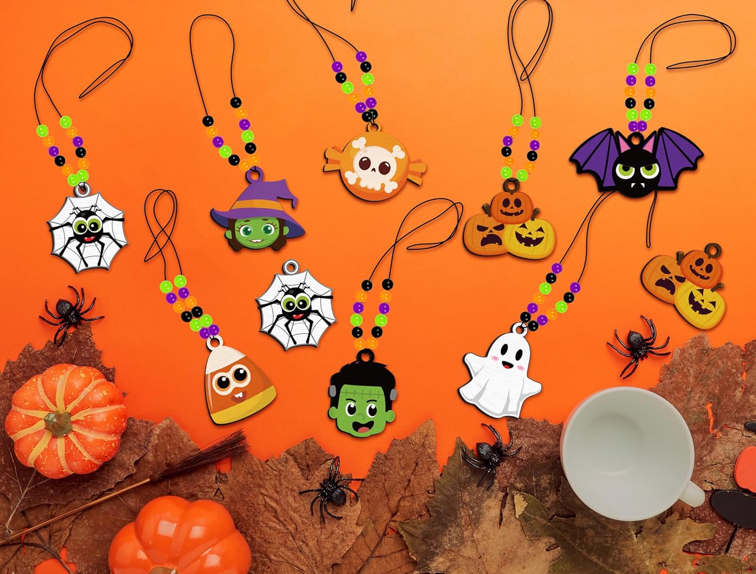 Eternity sky 32 Sets Halloween Beads Making Kit - DIY Necklace Craft Set Bats Pumpkin Ghosts Spider for Party Favor Supplies