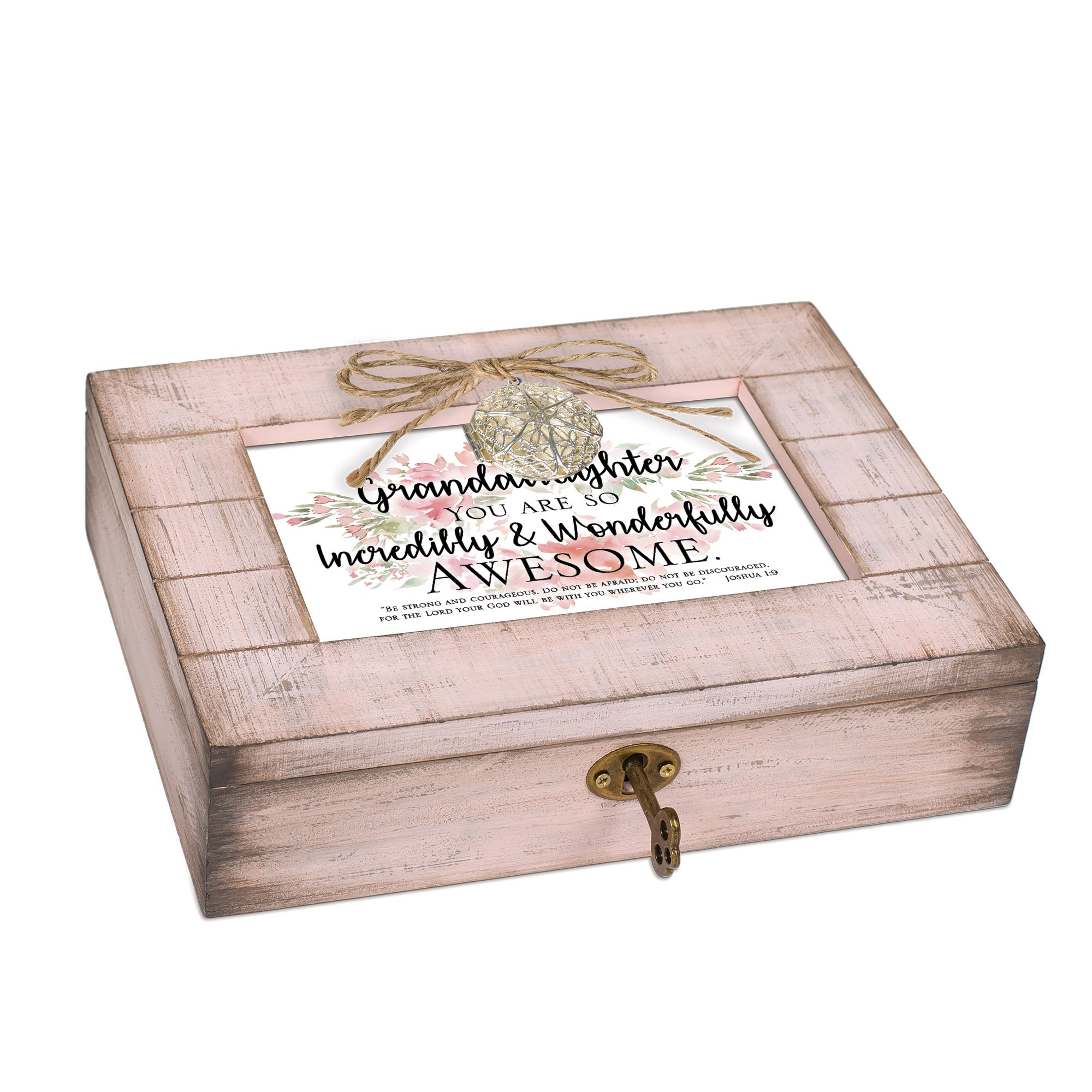 Love You Granddaughter My Heart Teal Wood Locket Jewelry Music Box