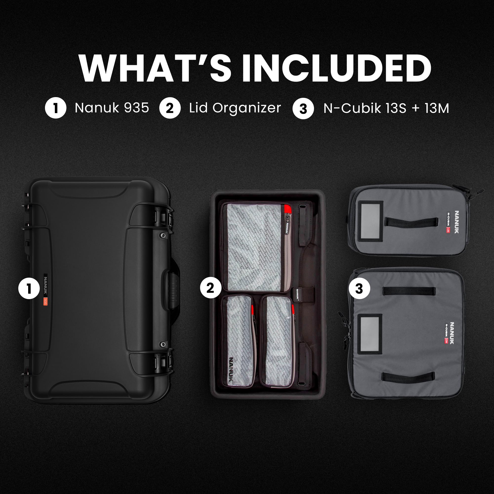 NANUK 935 Pro Foto con N-Cubbik – Custodia rigida impermeabile per fotocamera da viaggio con inserto N-Cubbik 13S & 13M e ruote, 55,9 x 35,6 x 22,9 cm, antipolvere e antiurto, compagnie aeree bagaglio