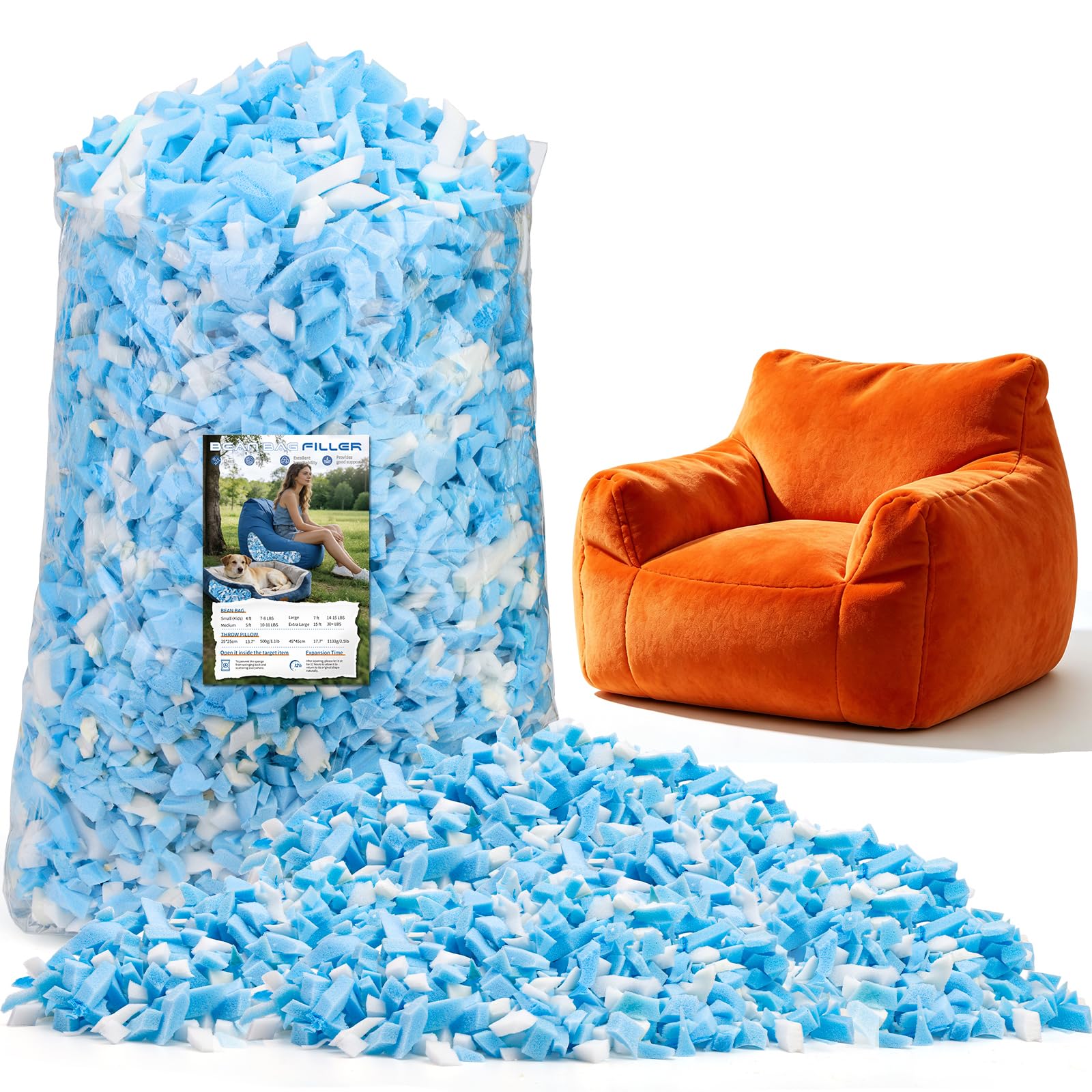 30LB Bean Bag Filler, Shredded Memory Foam Filling, Punching Bag Filler