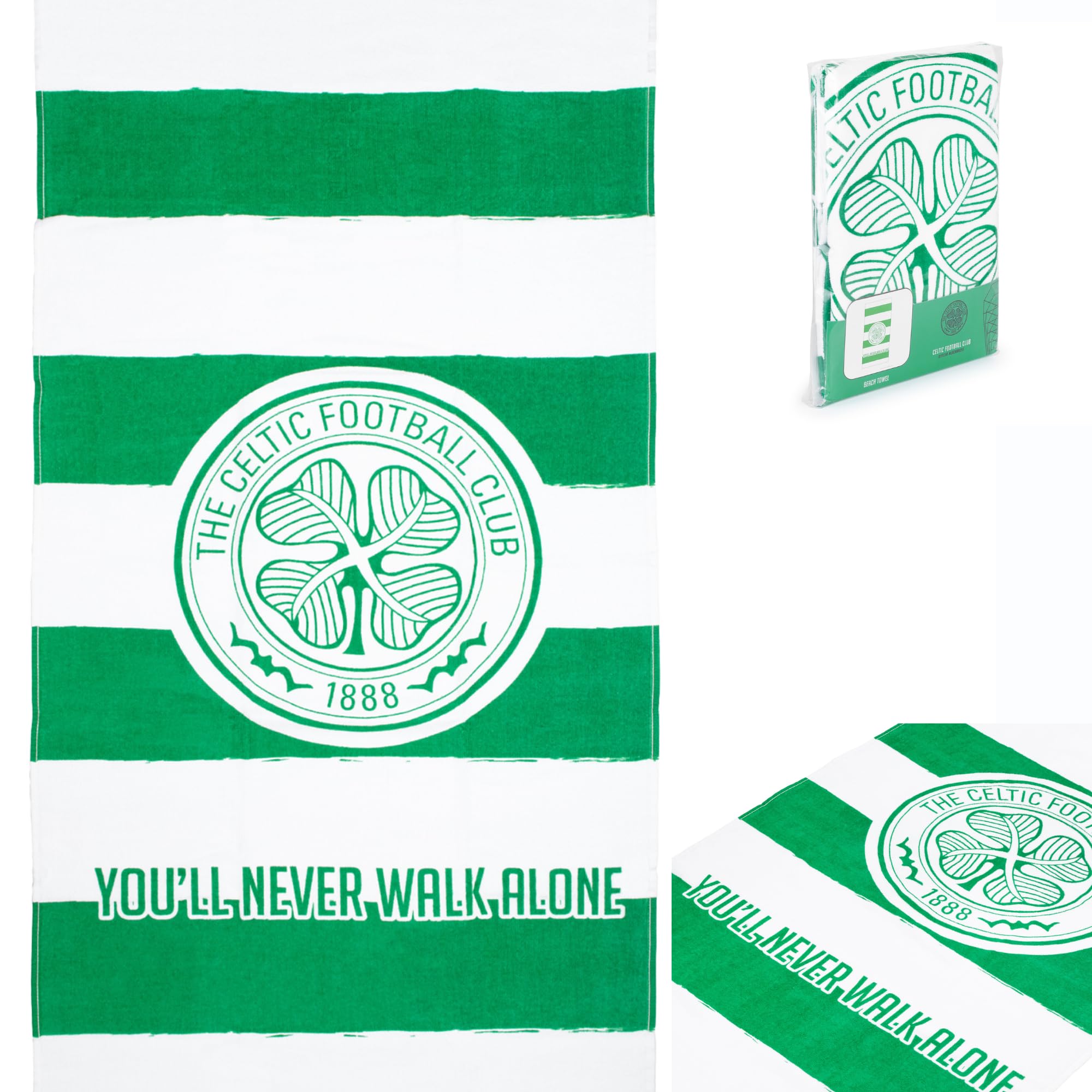 The Gift Scholars Celtic Fc Celtic Beach Towel – Official Licensed 'You'll Never Walk Alone' 100% Cotton – Large 140 X 70 Cm (55 X 28 In) – Perfect For Pool Ynwa