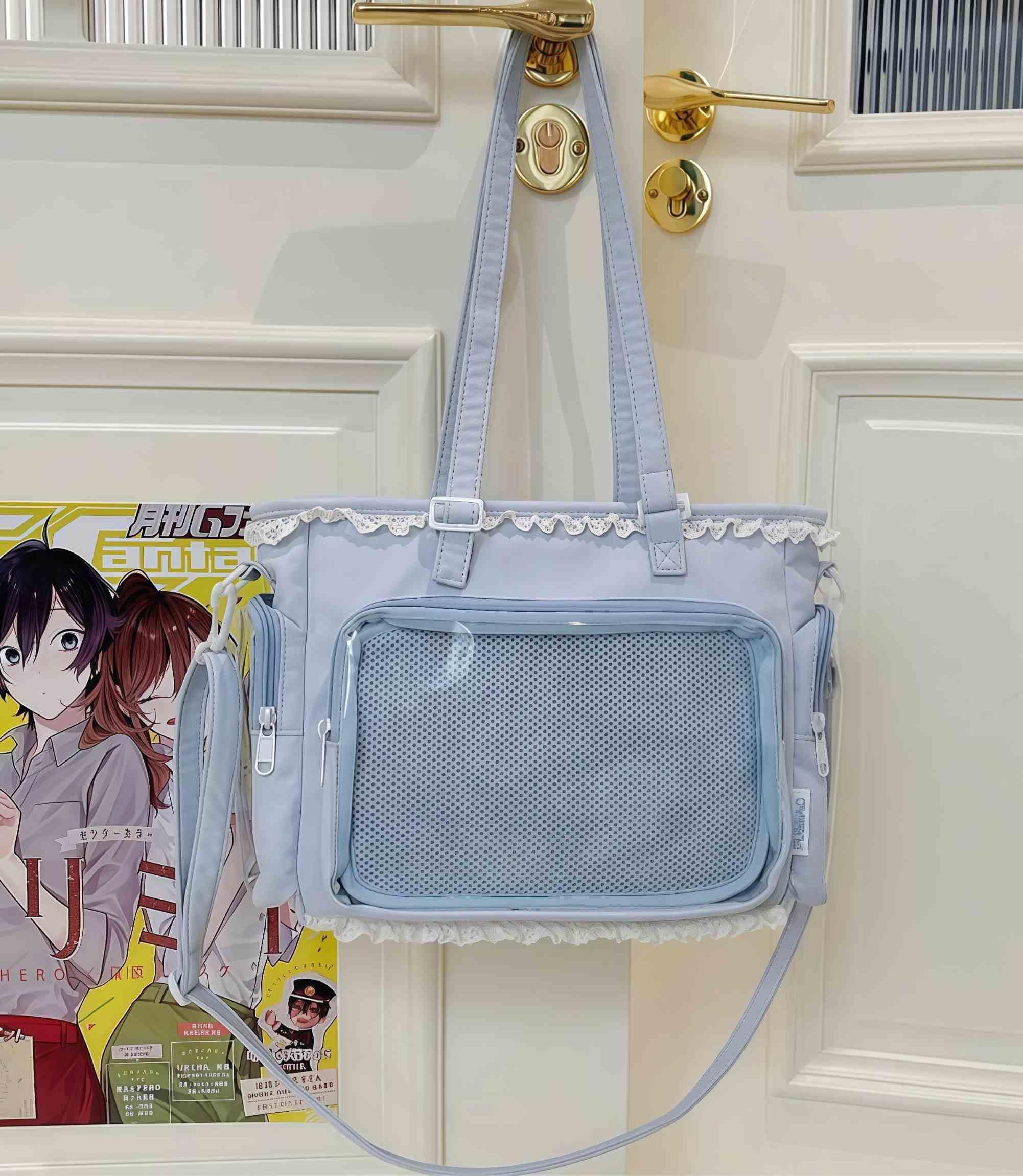 Ita Bag Kawaii, Borsa a Tracolla Donna con Finestra Trasparente e Inserto per Spille Anime, Borsa Crossbody Y2K con Volant e Cerniera, per Cosplay e Uso Quotidiano