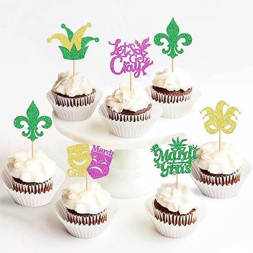 Miniatura 3 de Ercadio Paquete de 28 máscaras de mascarada, decoración de cupcakes, para despedida de soltera, Mardi Gras, baby shower, fiesta de cumpleaños,