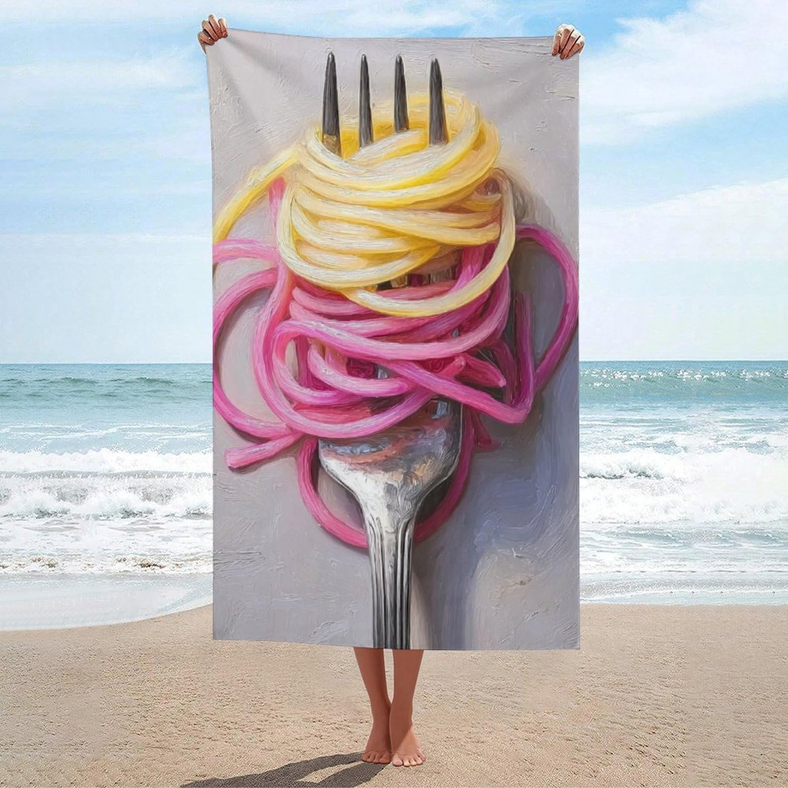 asbwuo Fork with Pink and Yellow Spaghetti Beach Towel