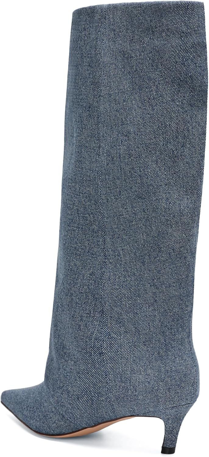 Brown Suede Knee High Boots for Women Comfortable Pull on Pointed Toe 2 Inch Kitten Heel Fold Over Boots. - Image 6