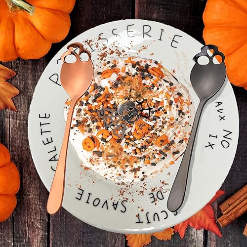 Miniatura 7 de Juego de cucharas de té de calavera de azúcar de acero inoxidable 304, cucharas de té de calavera de azúcar, juego de cucharas de metal ranuradas,