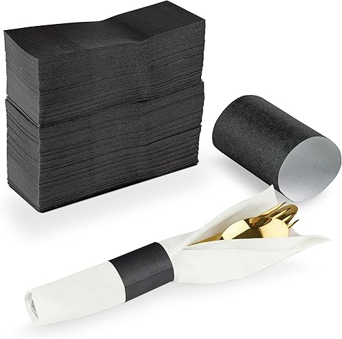 MT Products Servilletas de papel autosellantes negras de 1.5 x 4.25 pulgadas, paquete de 750 unidades, envoltorios de papel Bond para cubiertos,