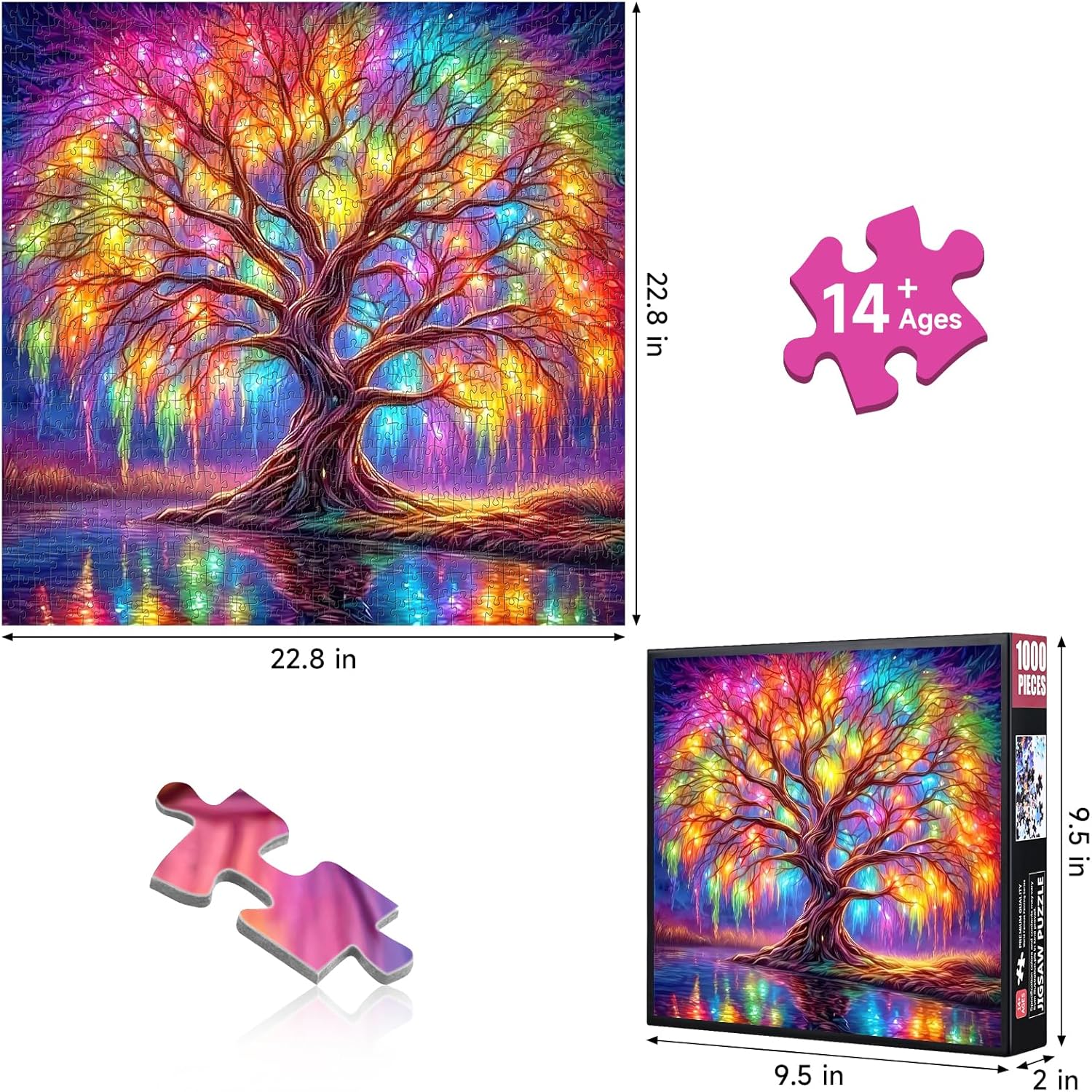 1000 Piece Jigsaw Puzzle for Adults - Neon Life Tree Puzzles Premium Quality Vibrant Colors Adults Puzzles, Challenging & Mindful Gift for Puzzle Enthusiasts (Life Tree)