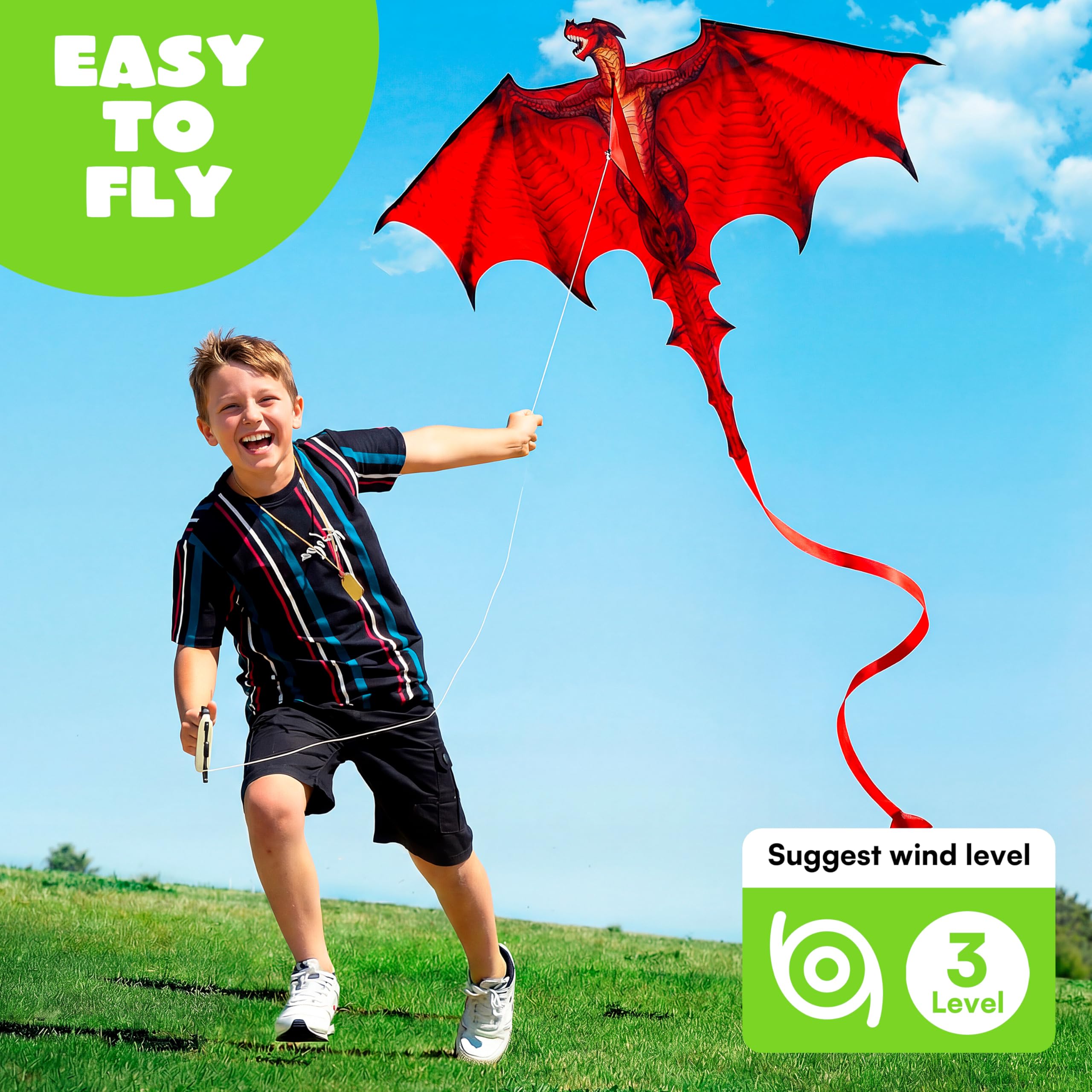 JOYIN Dragon Kites for Kids and Adults Easy to Fly Large Single Line Kite for Kids - Image 2