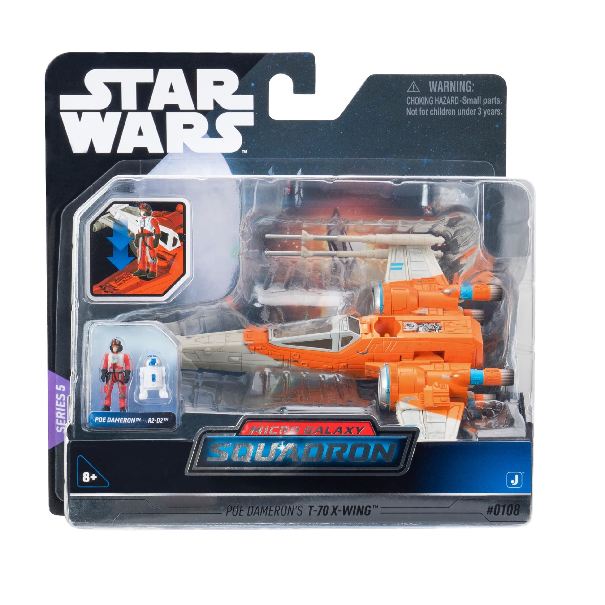 Bizak Star Wars Galaxy Squadron Schiff T70 Xwing Orange Medium, Maßstab 12 cm mit 1 Figur, offizielles Lizenzprodukt, für Sammler der Saga Fans (62610330)