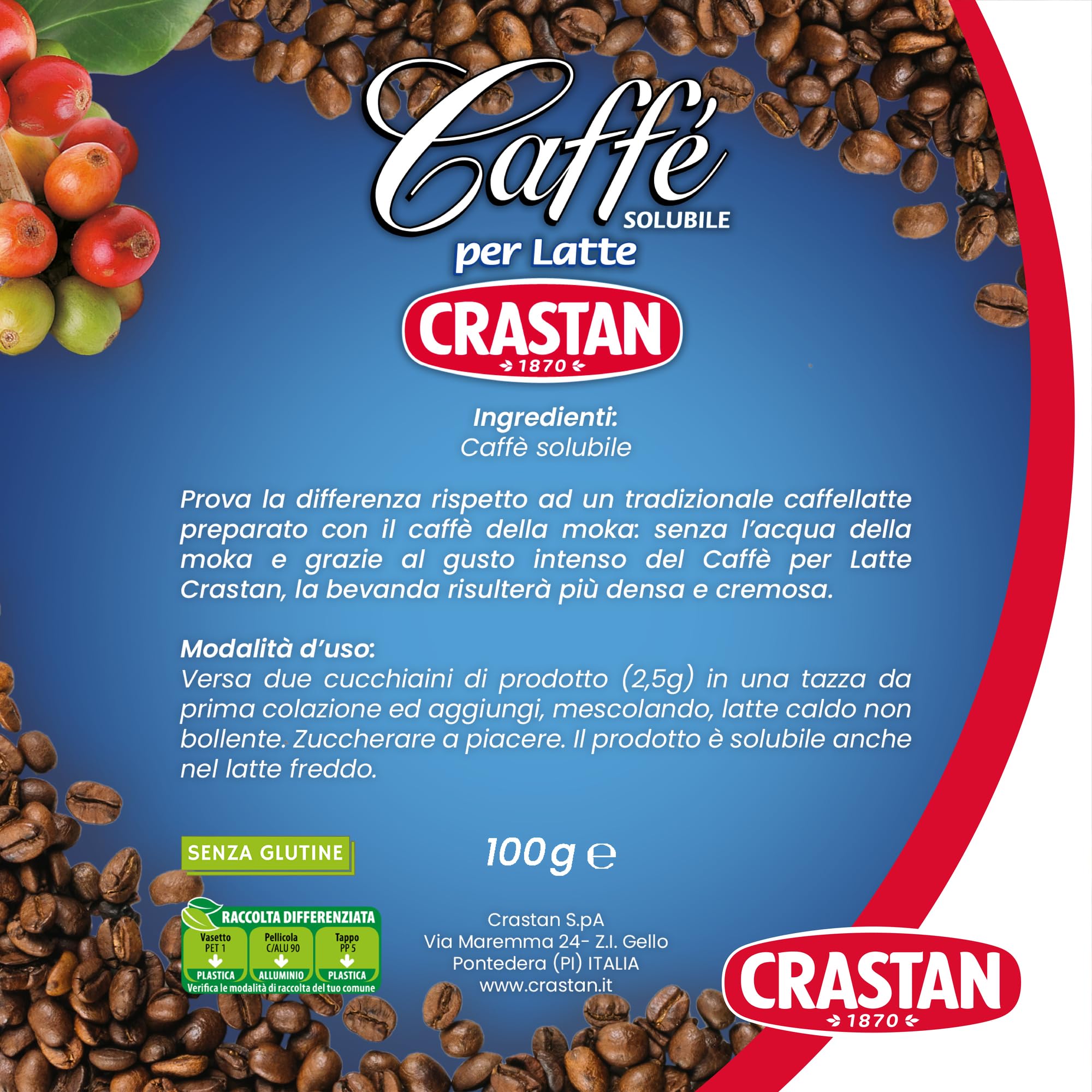 Crastan Caffè Solubile per Latte - 6 vasetti da 100 gr