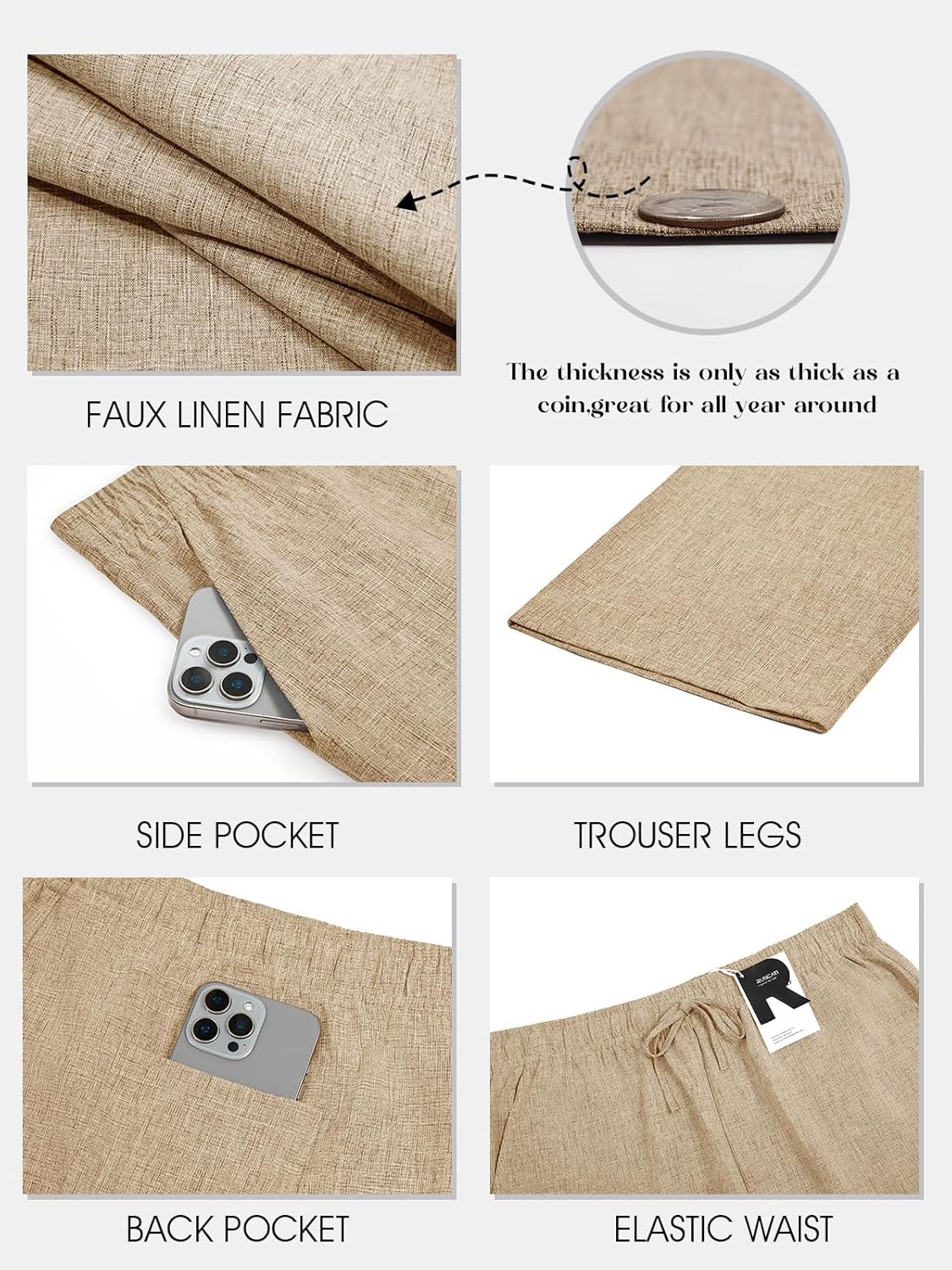 Runcati Mens Casual Linen Pants Elastic Waist Drawstring Summer Beach Pants Lightweight Loose Fit Yoga Trousers - Image 5