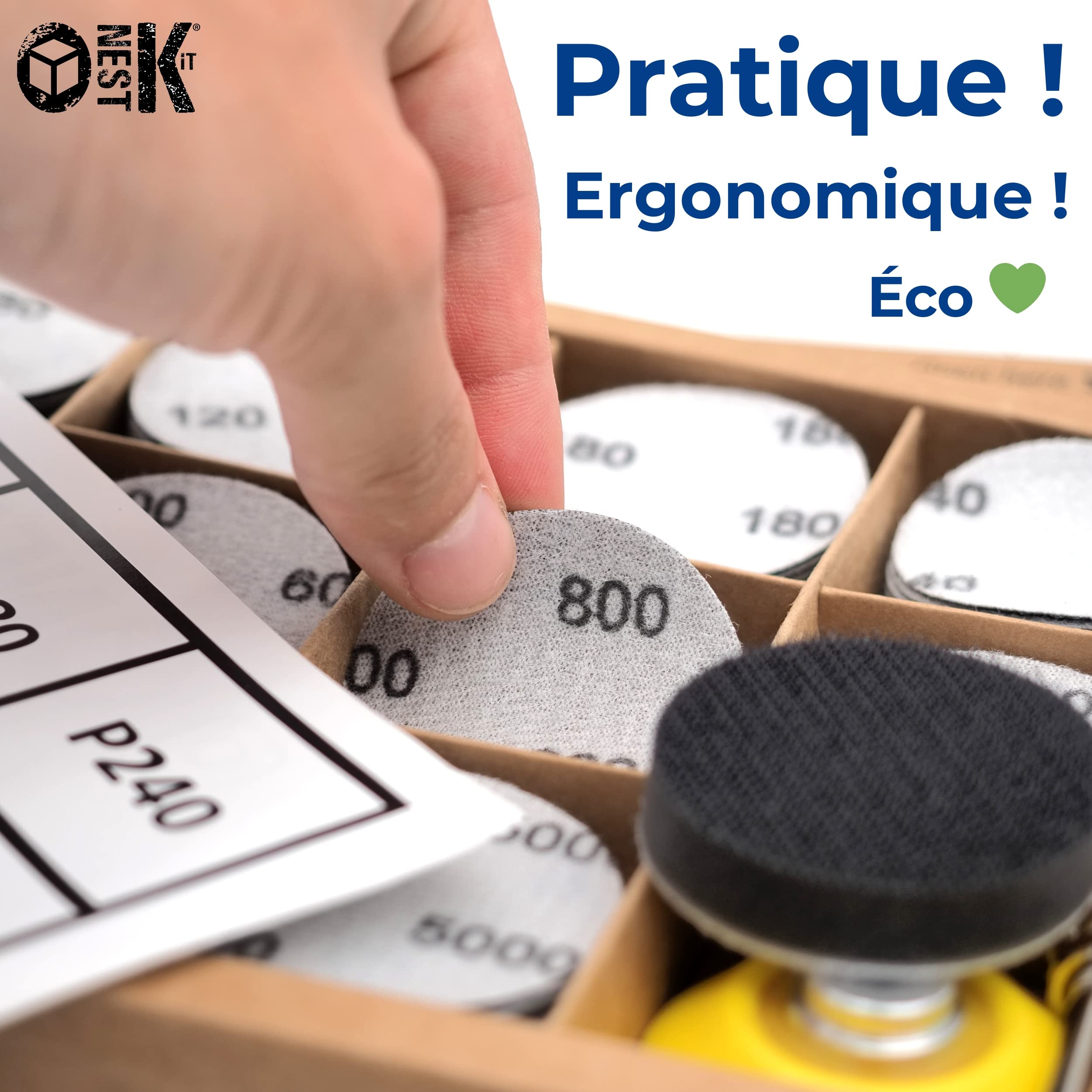 110 Disques abrasifs 50mm Disque de poncage polissage + 1 Plateau à poncer polir pour Perceuse papier verre grain 80 120 180 240 400 600 800 1200 2000 3000 5000 + 1 Tampon souple | OnEstKit