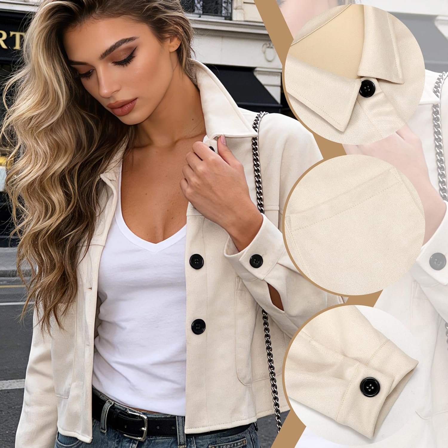 LEACOOLKEY Women's Faux Suede Cropped Jacket Casual Lightweight Coat Fall Winter Fashion Outerwear