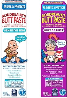 Boudreaux's Butt Paste 4oz Butt Barrier Ointment and 4oz Sensitive Skin Diaper Rash Ointment