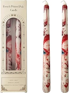 Halloween Blood Taper Candles Set of 2, 10 inch White Bleeding Candle, Bloody Eyes Decor Candles, Ideal for Horror Themed Events