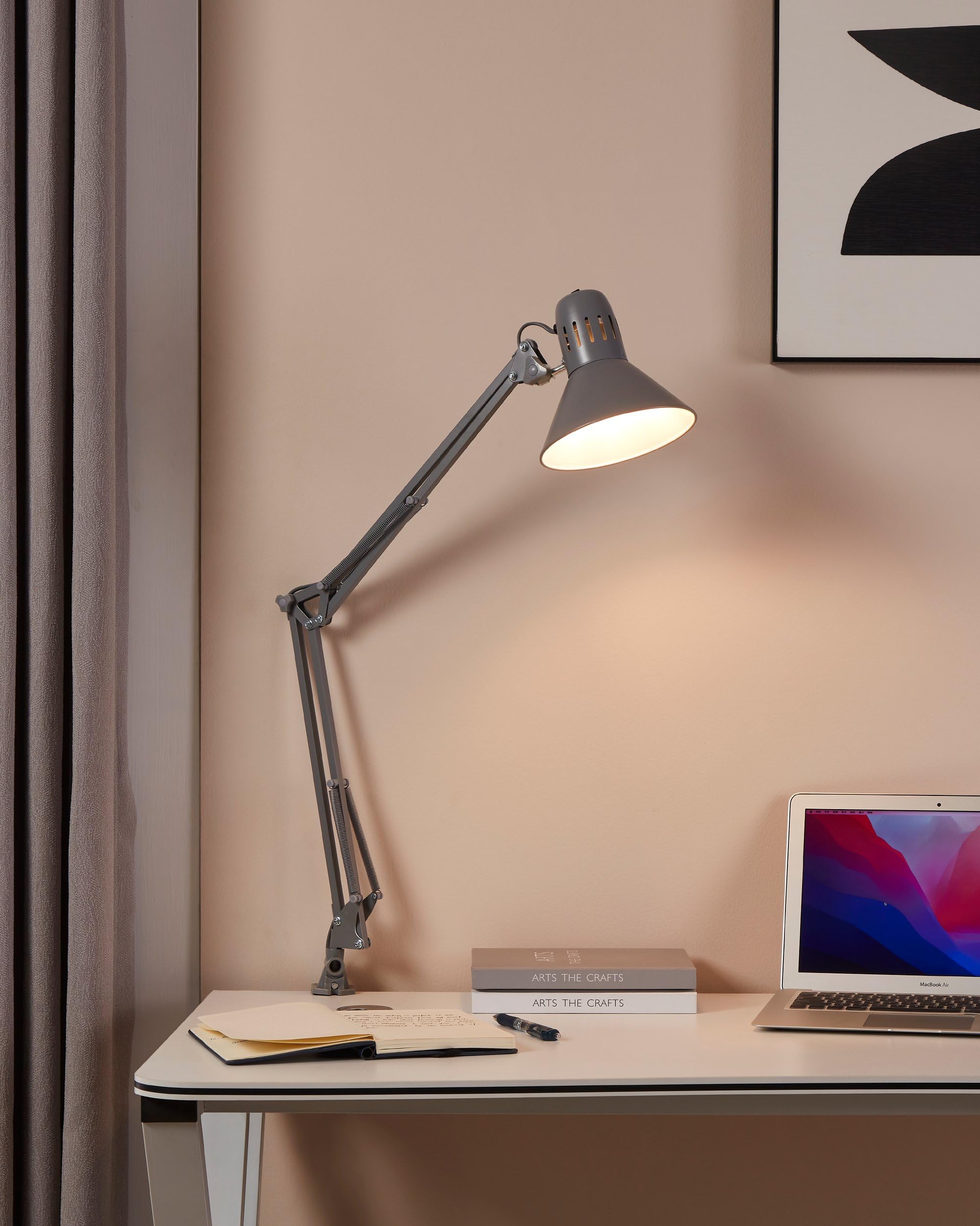 EGLO Lampa stołowa Firmo, 1-płomienna lampa zaciskowa vintage | industrialna, retro, biurkowa ze stali i tworzywa, zacisk srebrny, włącznik, oprawka E27