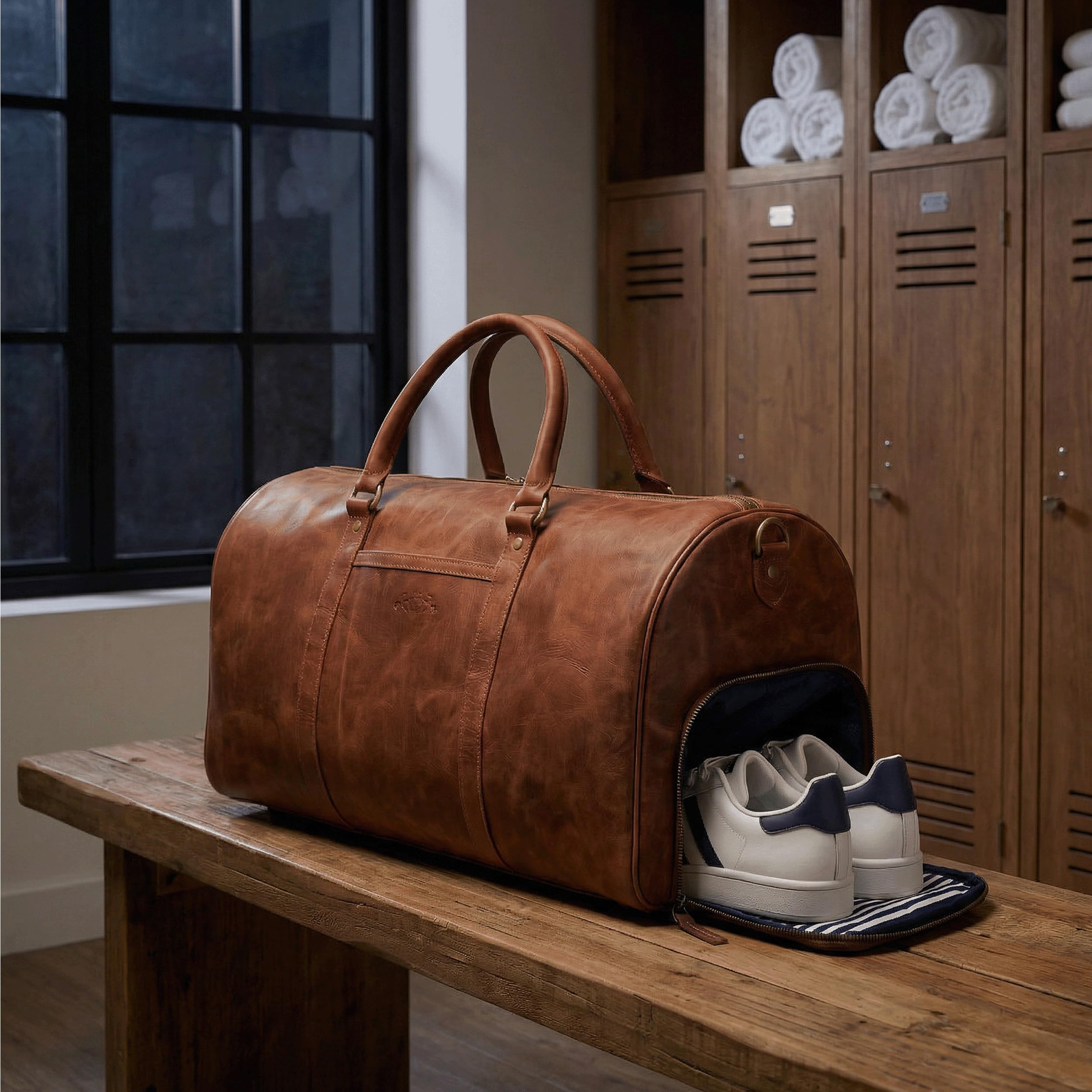 SID & VAIN große Reisetasche echt Leder - Sporttasche Skyler groß - Weekender Handgepäck mit Schultergurt - Ledertasche Herren und Damen braun handgefertigt