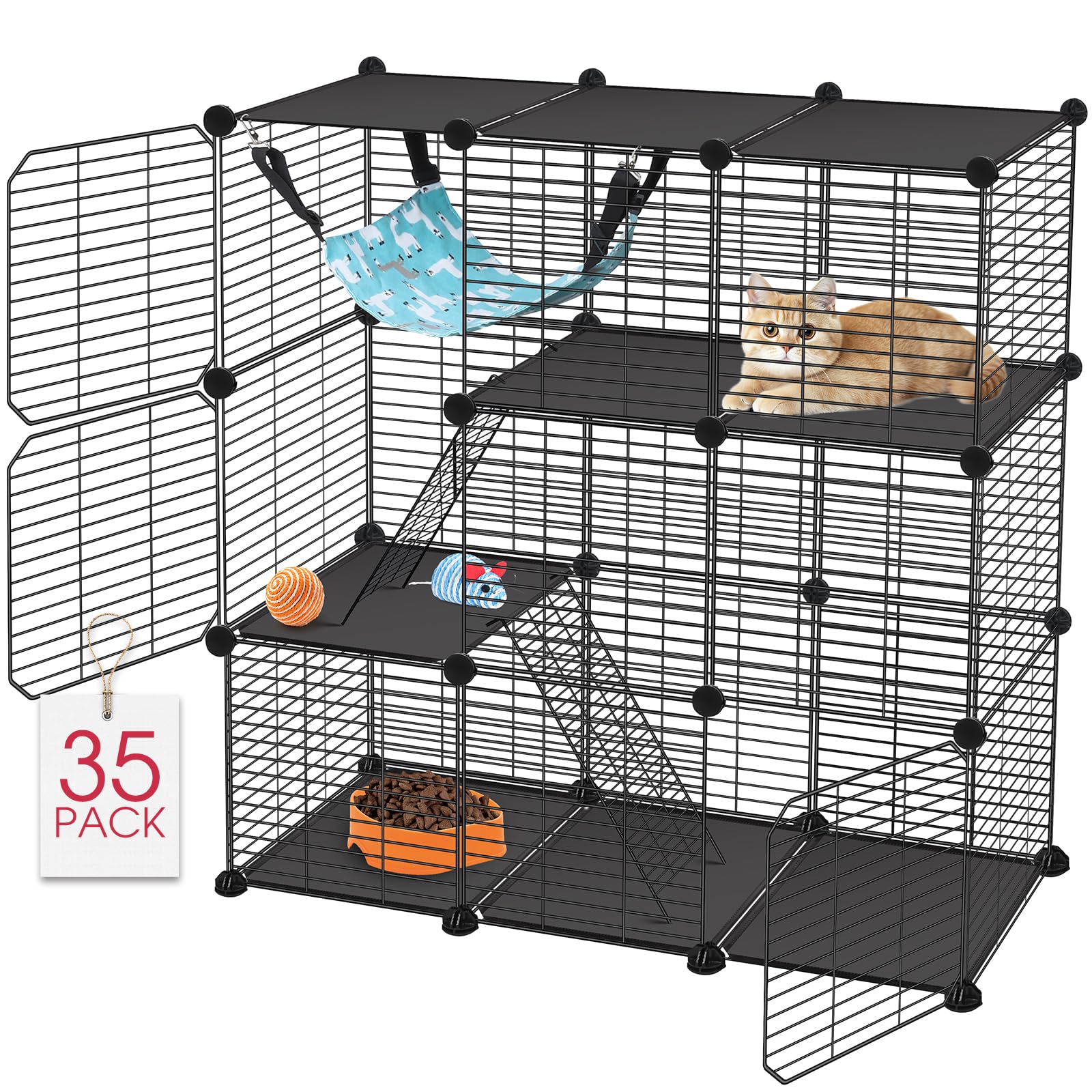 Photo 1 of VISCOO Cat Cage, 3-Tier DIY Catio Cat Enclosures, 36" x 16" x 36" Cat Playpen Indoor & Outdoor with Hammock, Detachable Metal Wire Kennel Cats Crate, 3x1x3 Exercise Place for 1-2 Kitten/Squirrel