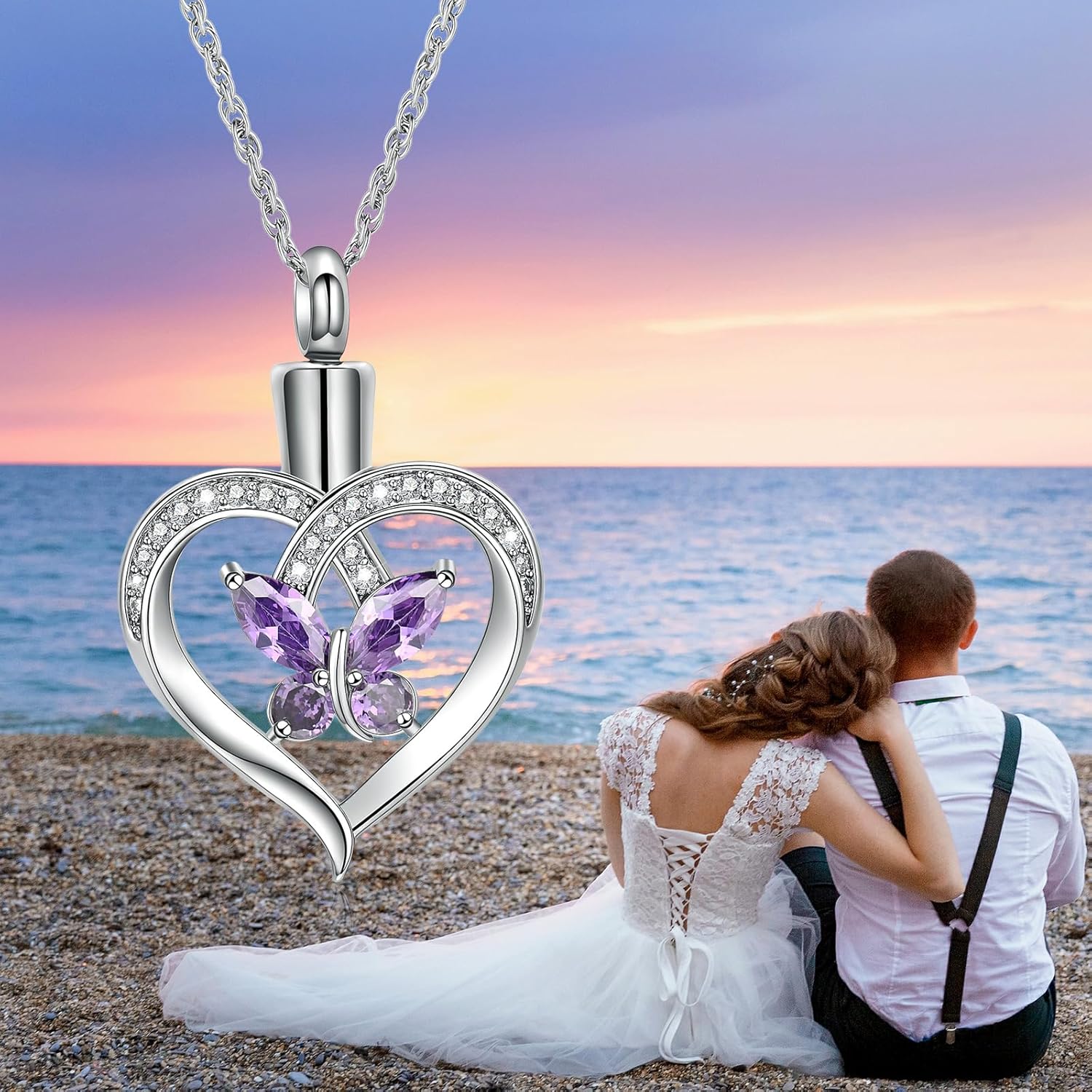 shajwo Heart Urn Necklace for Ashes for Women Butterfly Cremation Jewelry Crystals Ash Loved One Memorial Pendant - Image 7