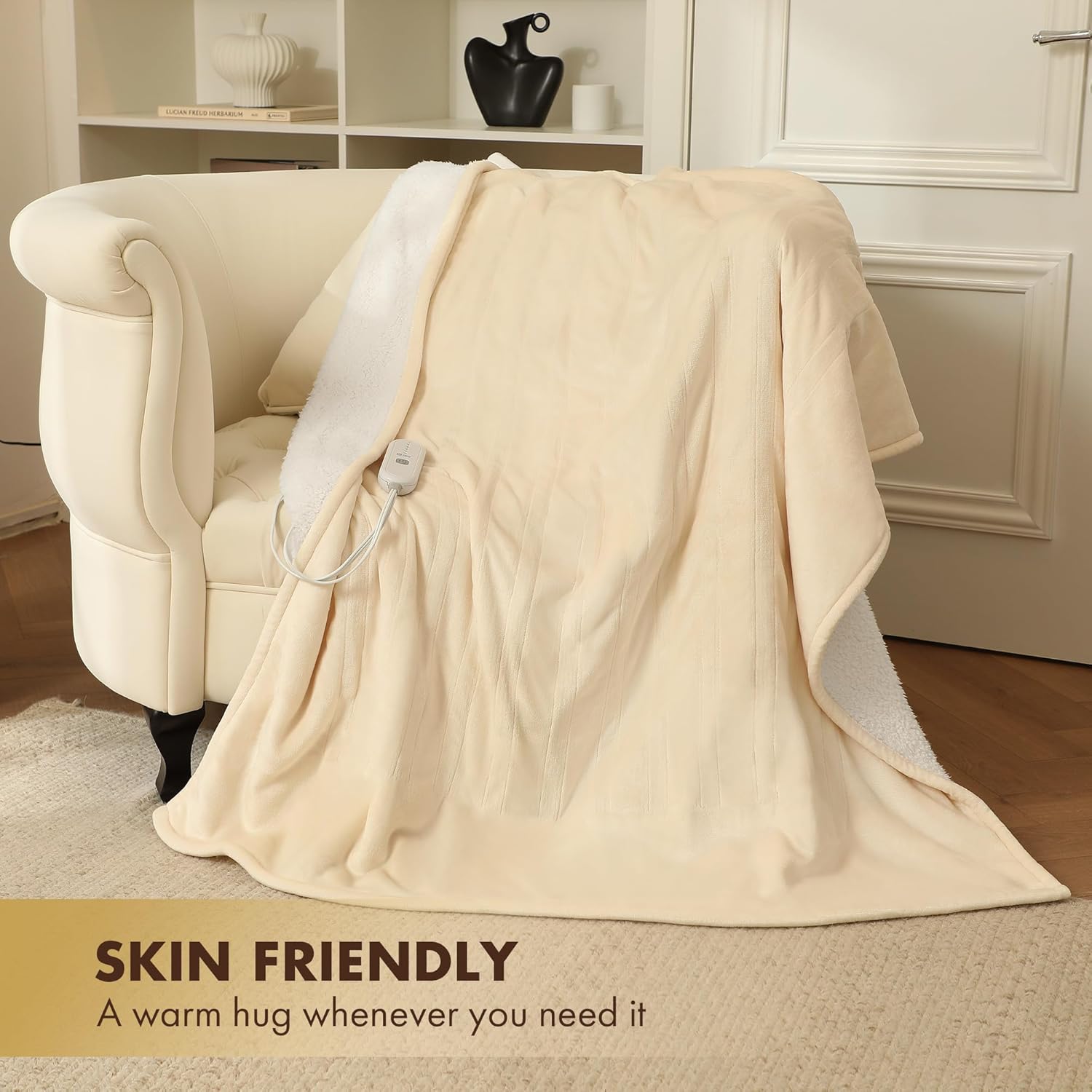 Electric Heated Blanket Twin 62" x 84" - Soft Cozy Flannel Sherpa Heated Blanket with 5 Heating Levels & 10 Hours Auto Off, Electric Blanket as a Gift for Grandma, ETL Certified (White) - Image 8