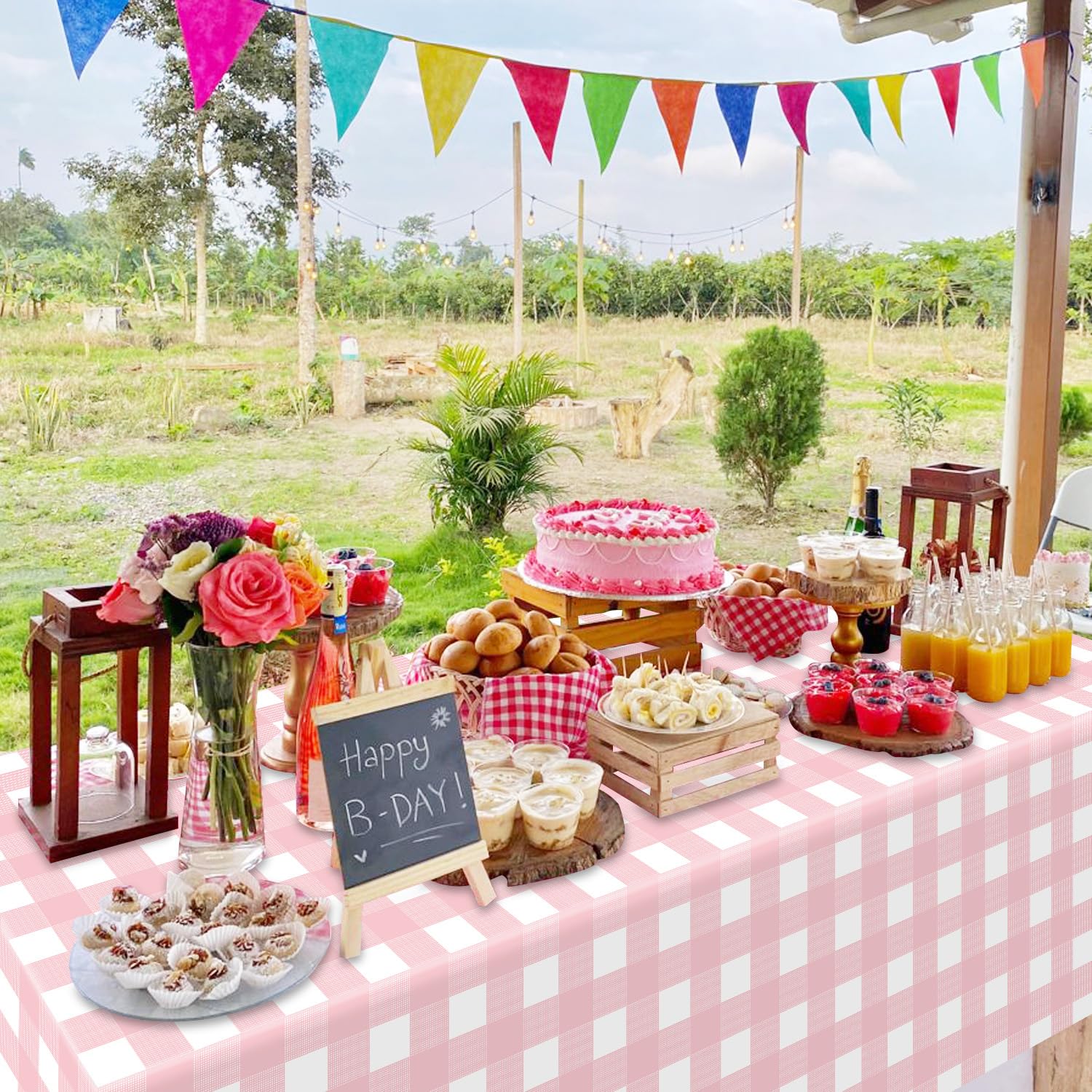 4 confezioni di tovaglie rosa a righe in stile Gingham, tovaglie a scacchi bianco e rosa 219,96 x 129,53 centimetri coperture per tavolo a righe rettangolari impermeabili per picnic per feste di
