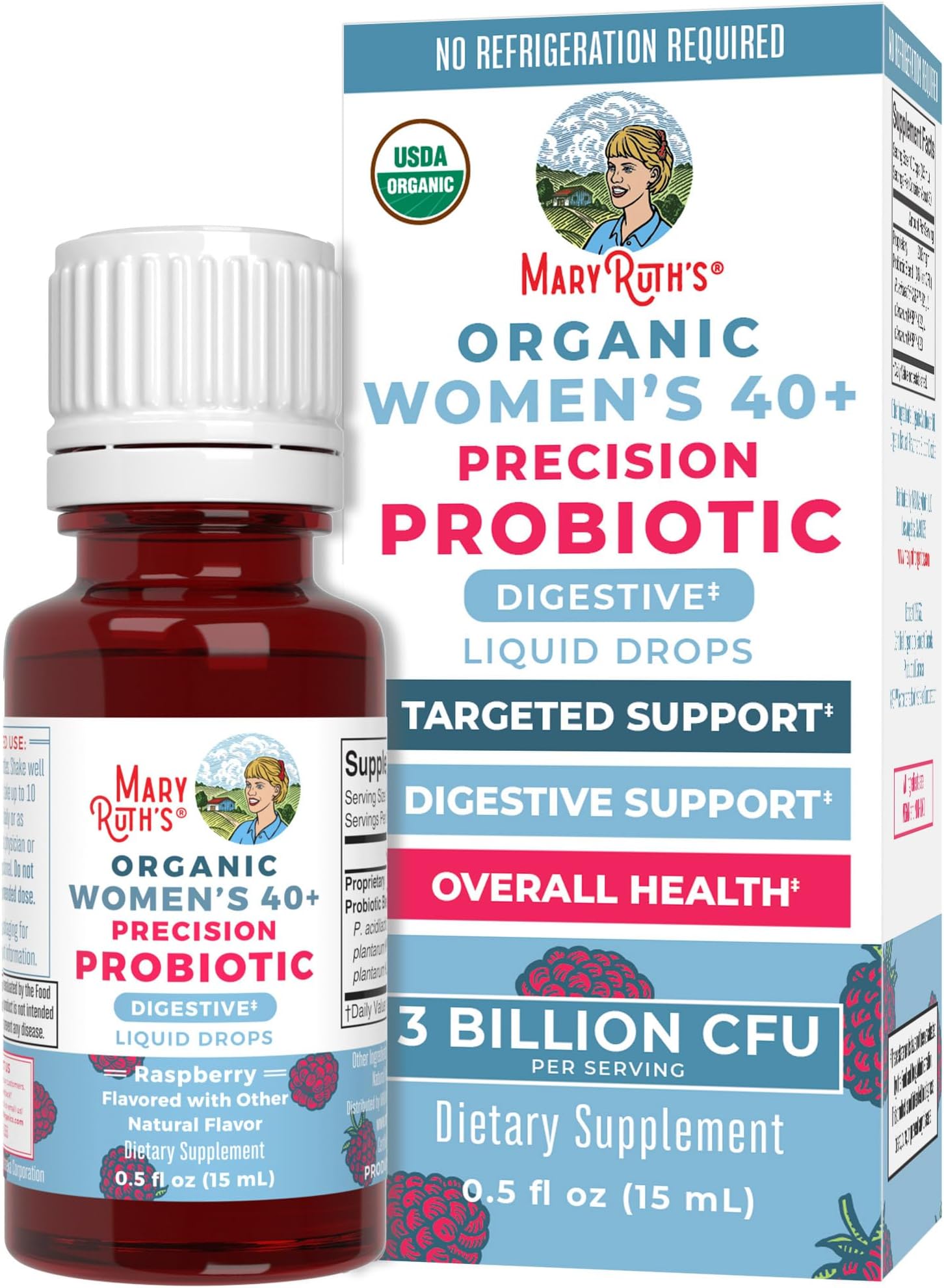 USDA Organic 40+ Womens Probiotic Liquid Drops by MaryRuth's | Probiotics for Digestive Health | Stress-Related GI Issues | Occasional Gas Relief for Adults | Vegan | Dairy Free | 30 Servings
