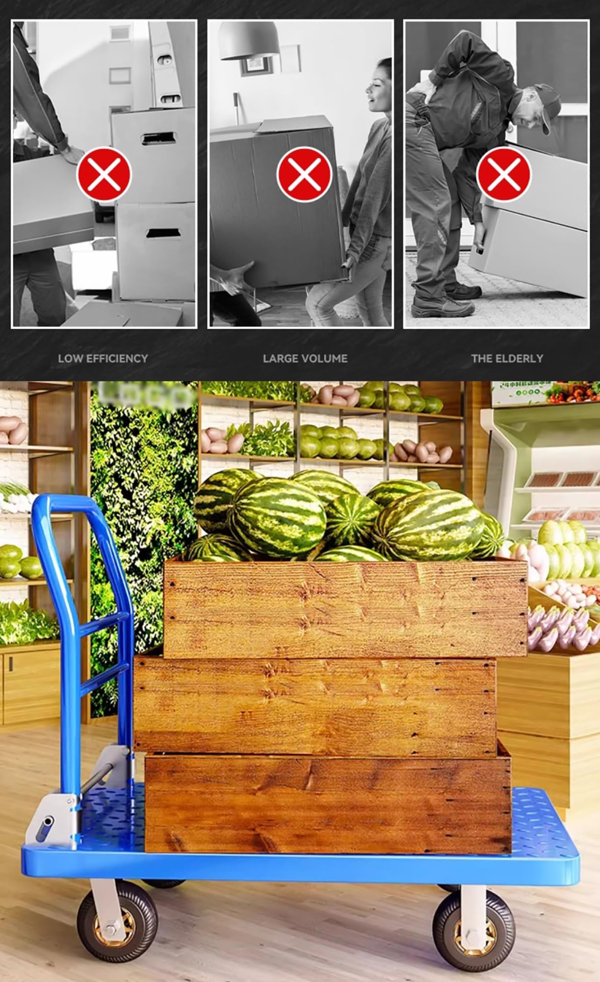 Genérico Carretilla de Plataforma Plegable, Carretilla de Empuje de Acero de 900 kg con diseño de Freno, Plataforma Plegable for fácil Almacenamiento